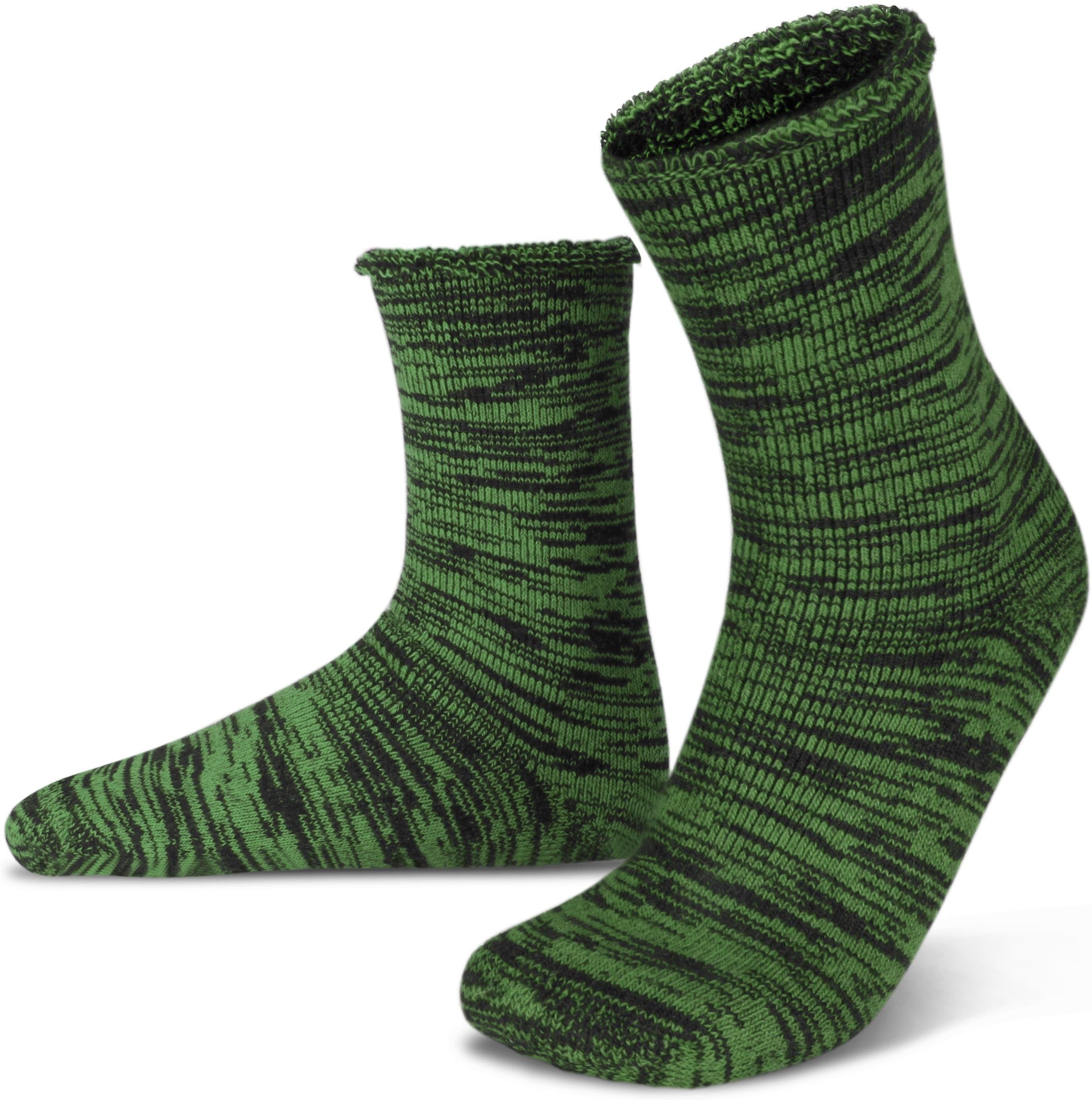 Polar Husky Thermosocken Farbige Vollplüsch-Socken mit Wolle durchgehend gefüttert Grün/Schwarz