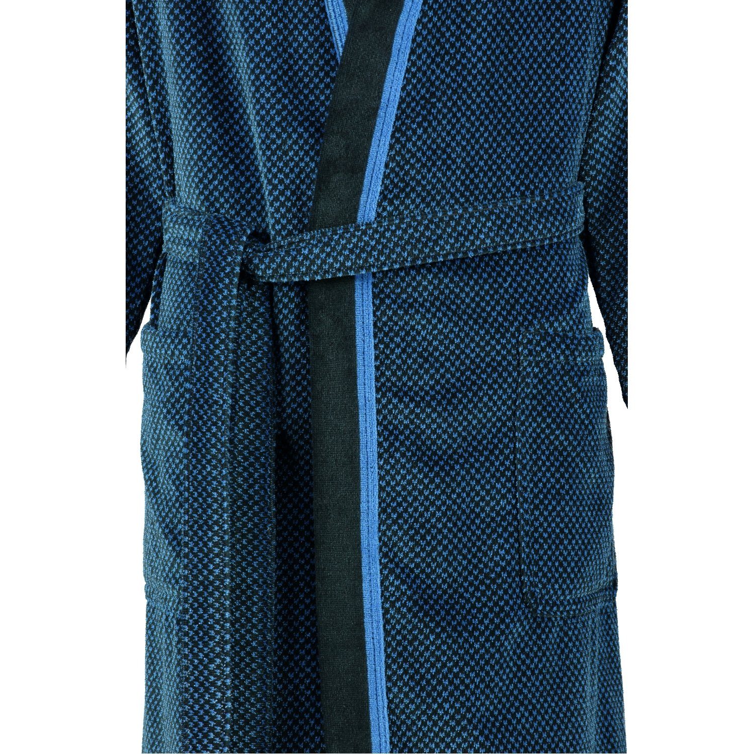 Form blau Baumwolle, 4839, Gürtel, Cawö schwarz Langform, Herrenbademantel Kimono 19 Kimonoform,