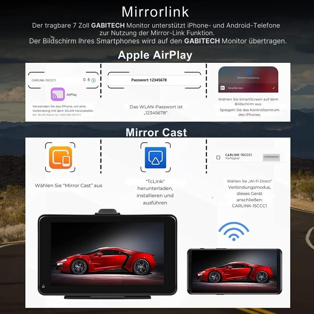 GABITECH 7 Zoll Autoradio Navi Carplay Android für Auto LKW Wohnmobil Autoradio (überträgt die Inhalte Ihres Smartphones & Navi auf den Monitor)