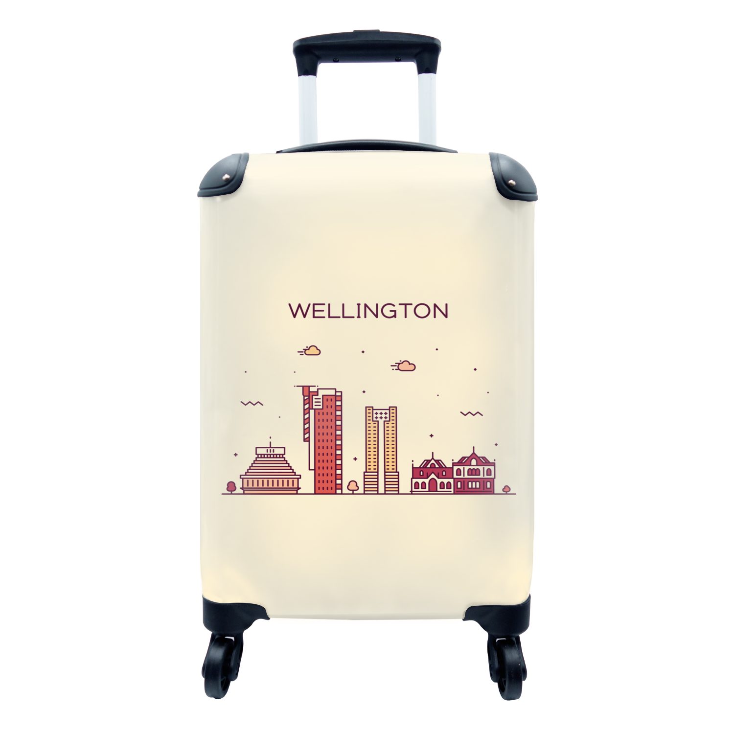 MuchoWow Handgepäckkoffer Wellington - Skyline - Neuseeland, 4 Rollen, Reisetasche mit rollen, Handgepäck für Ferien, Trolley, Reisekoffer