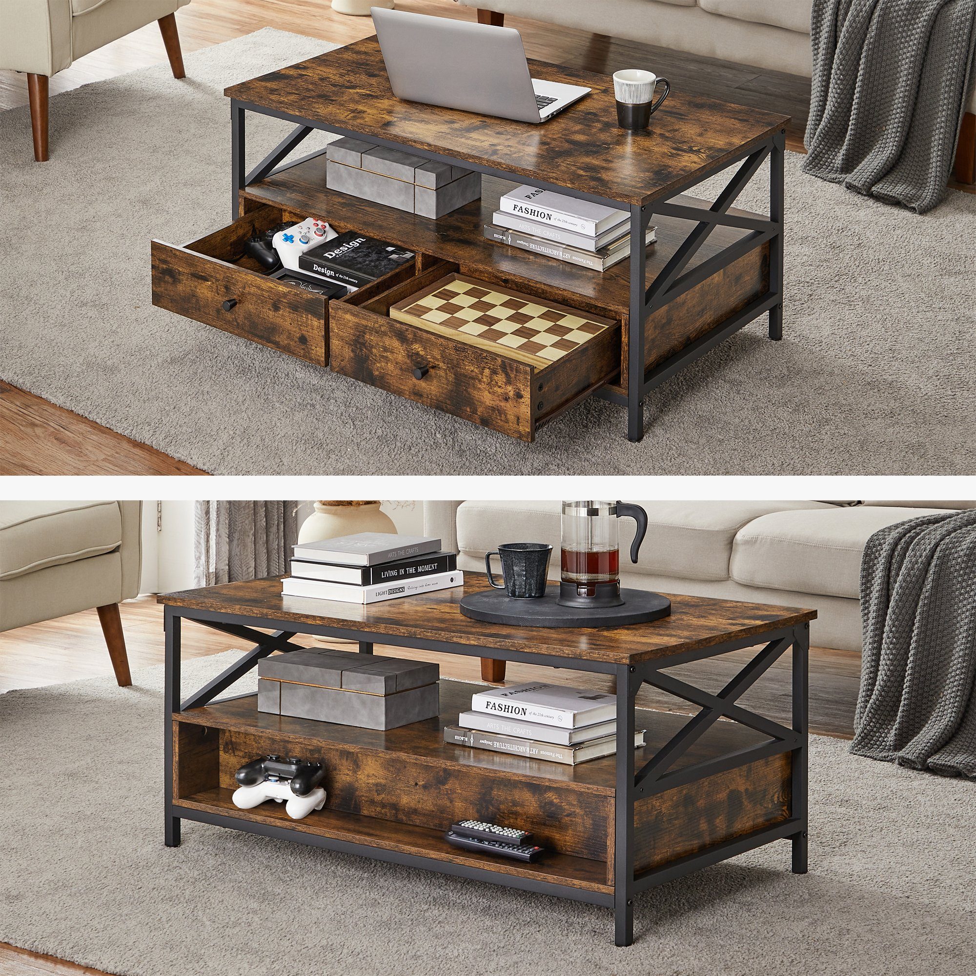 VASAGLE Couchtisch, Sofatisch, Wohnzimmertisch, 100 x 55 x 45 cm(LxBxH)