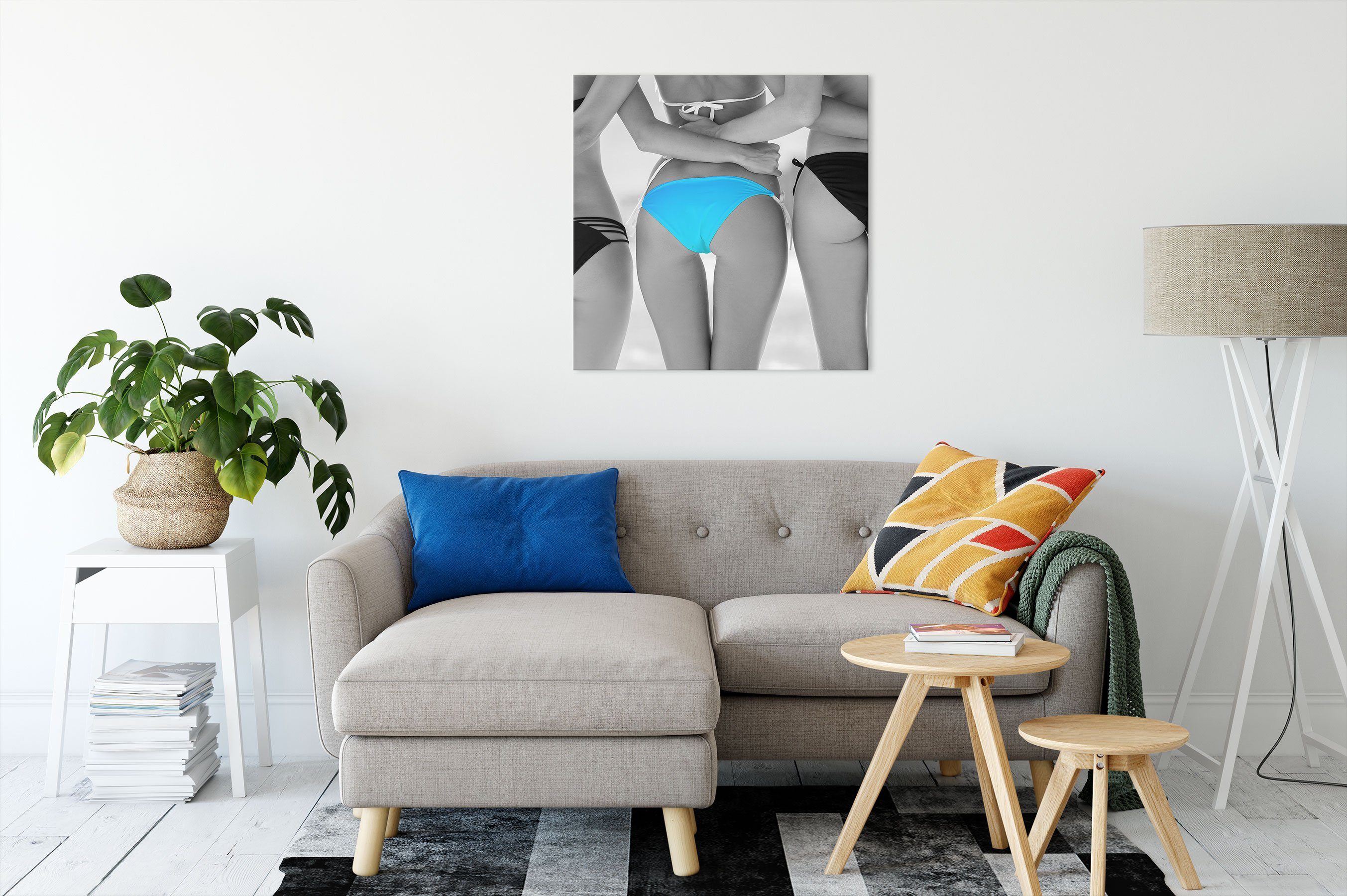 Pixxprint Leinwandbild Frauenhintern in Bikinihose, in (1 fertig Frauenhintern bespannt, inkl. Zackenaufhänger Leinwandbild Bikinihose St)