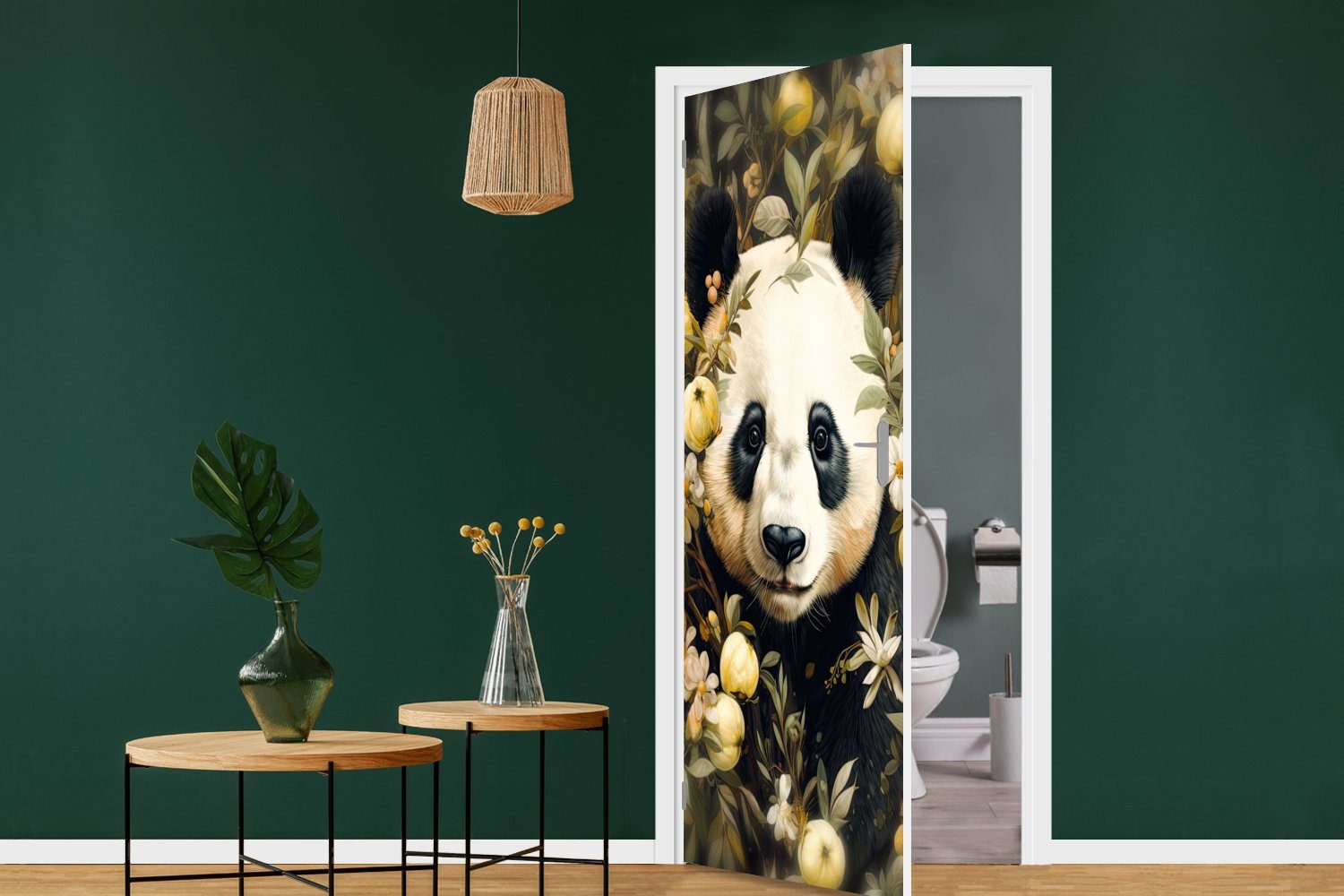 Fototapete cm Tür, - bedruckt, Türaufkleber, - Türtapete Wildtiere Panda Matt, Pandabär (1 Blumen, für 75x205 St), MuchoWow -
