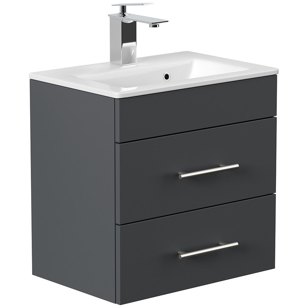 Lomadox Waschtisch PALMIRA-02, 50 cm breit, grau, geringe Tiefe, Keramik Waschbecken