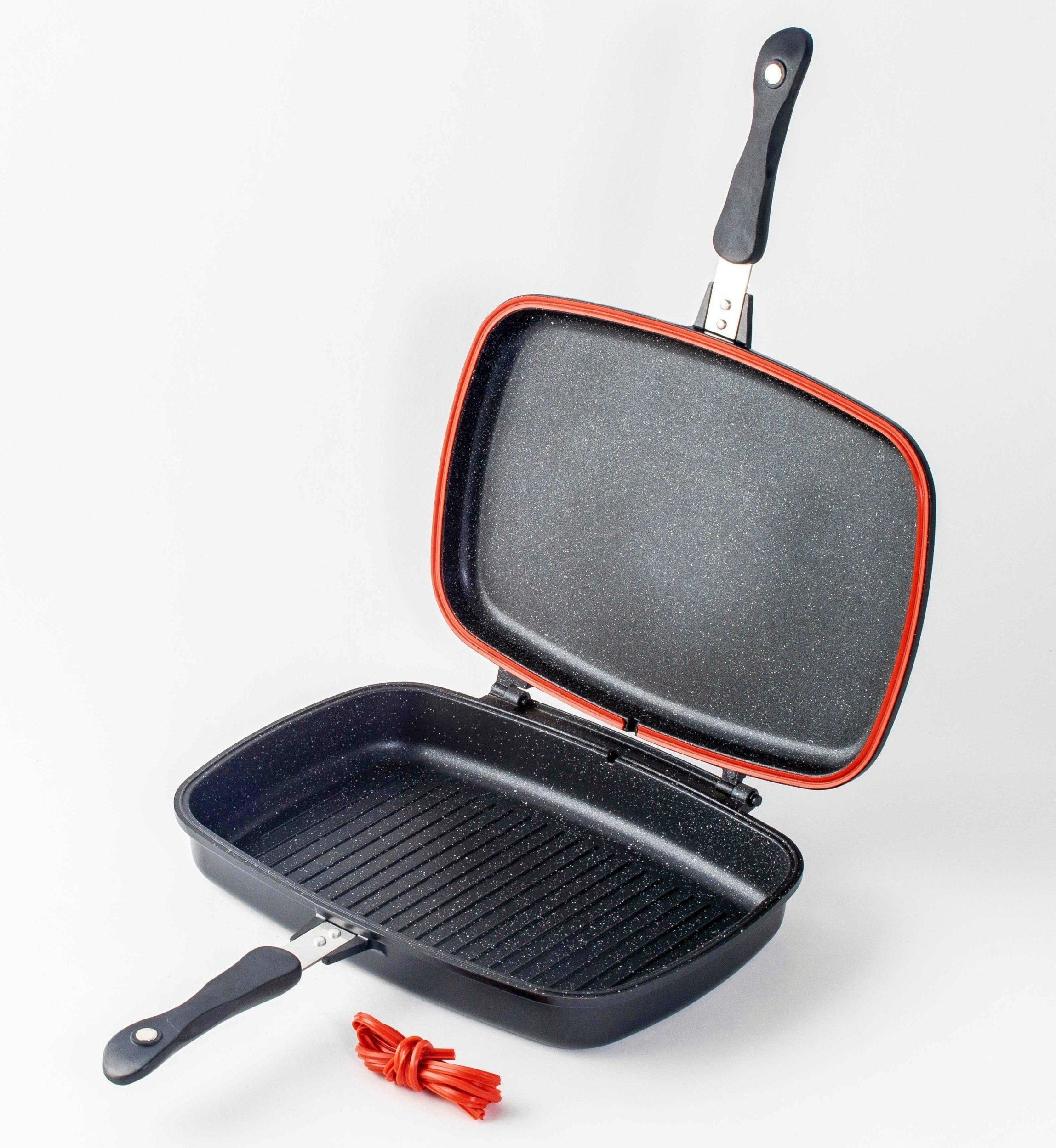 Cheffinger Grillpfanne Doppelpfanne Wendepfanne Grillpfanne Pfanne 32cm Cheffinger CF-DG32, Aluminiumguss