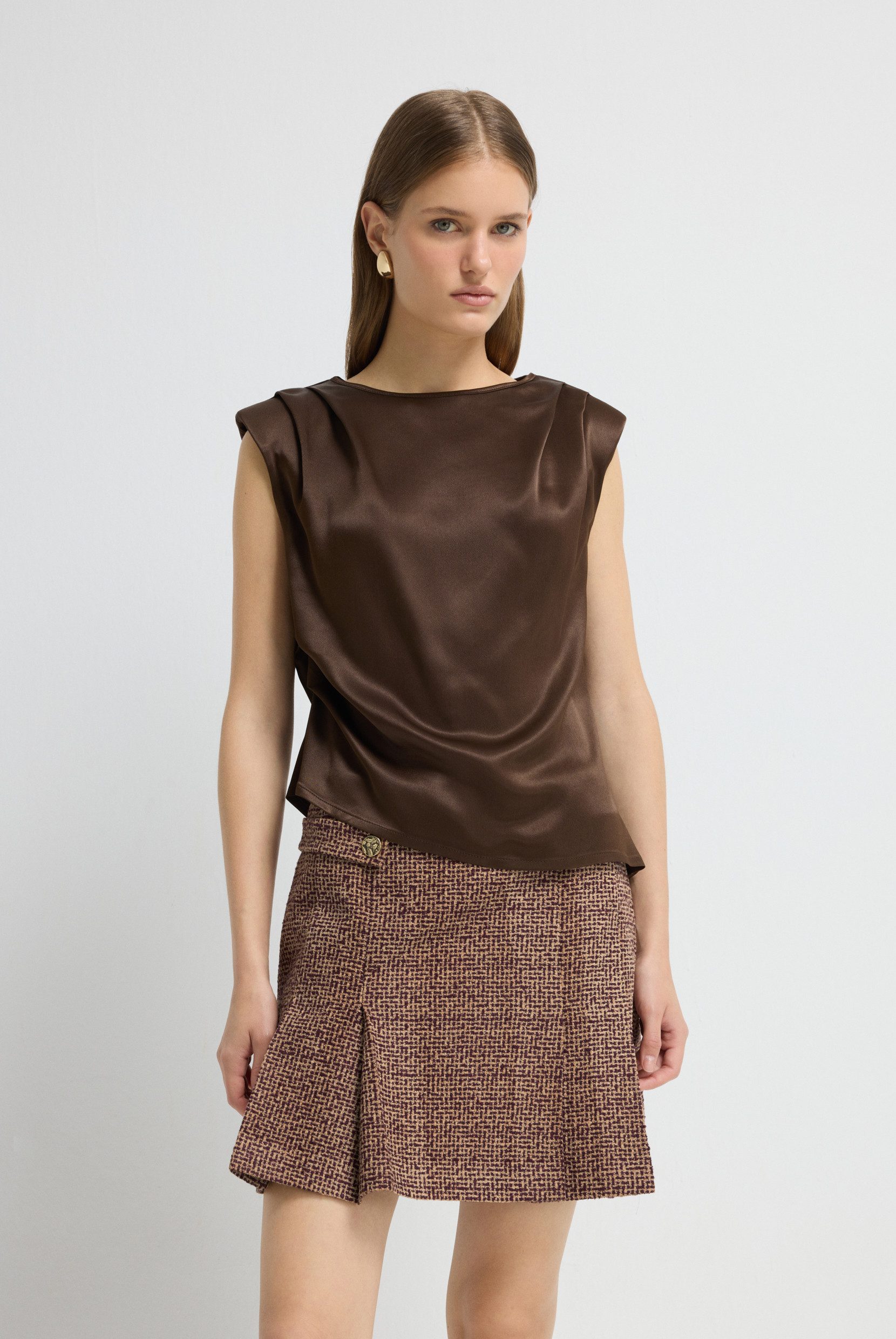adL Blusentop Satinbluse mit Schulterpolstern