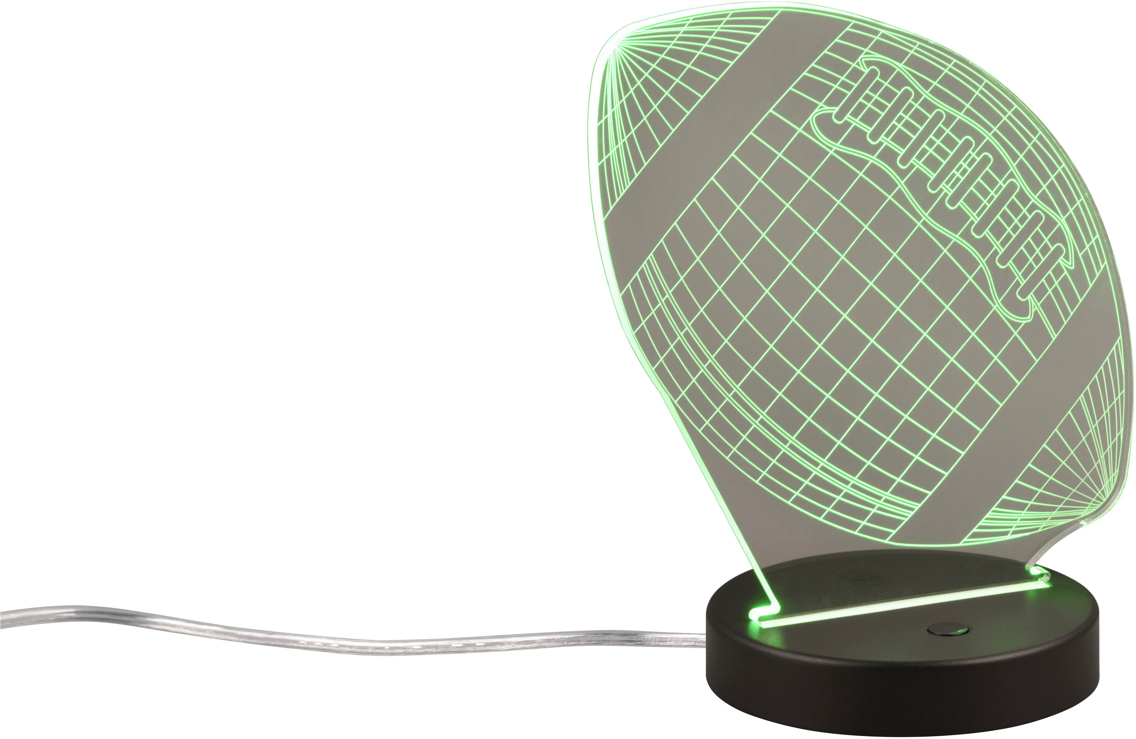 Reality Leuchten LED Tischleuchte FOOTBALL, Tischlampe in Football Form mit 3D-Effekt, Acryl, Höhe 22cm, Ein-/Ausschalter, Farbwechsel, LED fest integriert, Warmweiß, RGB, 3,2W LED, RGB Farbwechsel Modus, 250 Lumen 3000K warmweiß, Base Ø 12cm