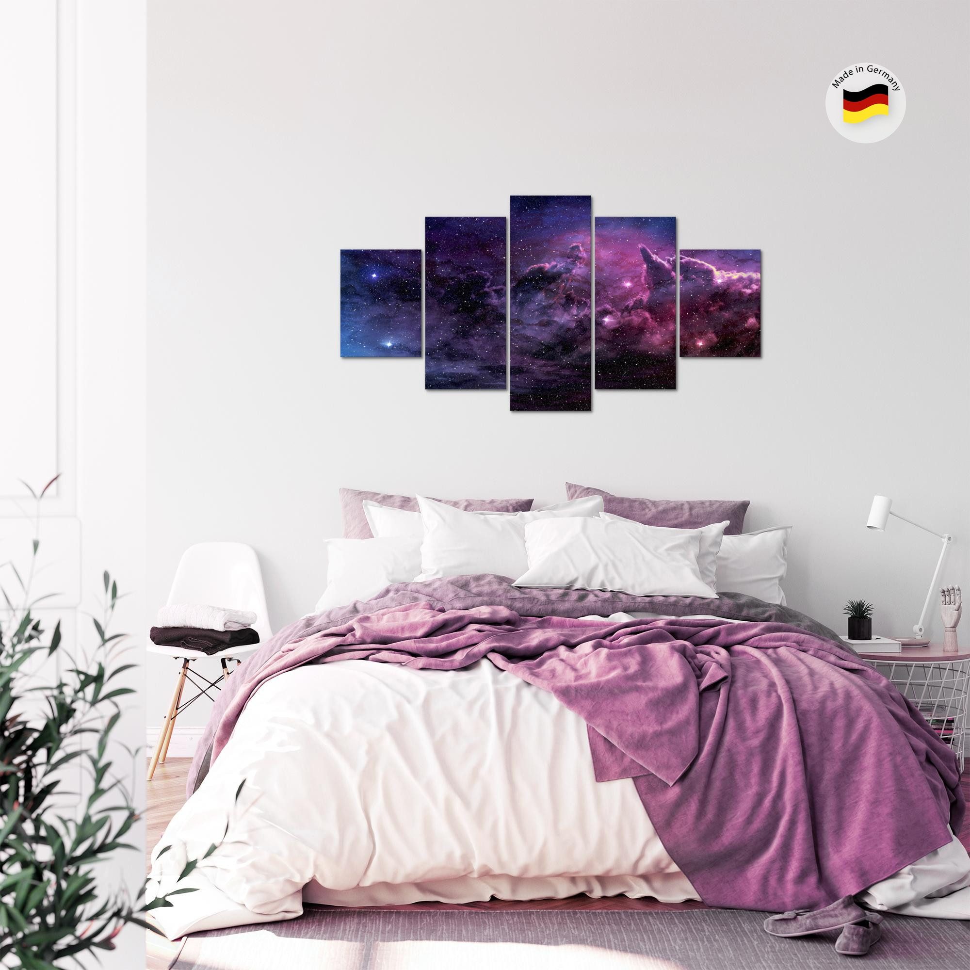 Runa Art Wandbild Bild Galaxie Sterne Galaxy Lila Violett auf Vlies Leinwand 612453a, 150L x 75B cm