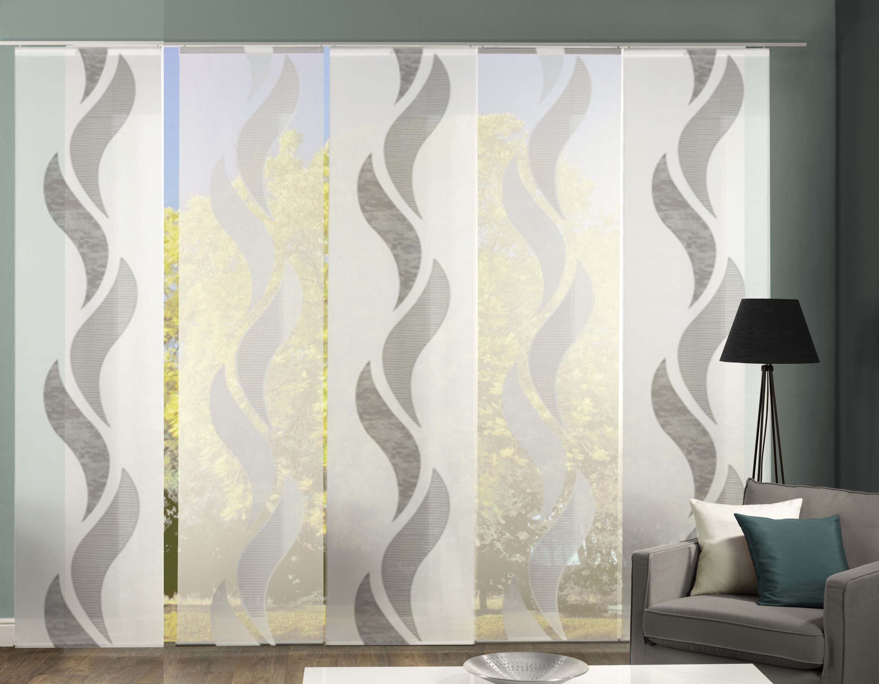 HOME WOHNIDEEN Schiebegardine 5 Schiebegardinen WELLE Scherli halb- & transparent, braun, 245x60 cm, transparent, 100% Polyester