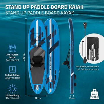 ECD Germany SUP-Board Aufblasbares Stand Up Paddle Board Maona Surfboard, Blau 320x82x15cm PVC bis 120kg Pumpe Tragetasche Zubehör Kajak Sitz