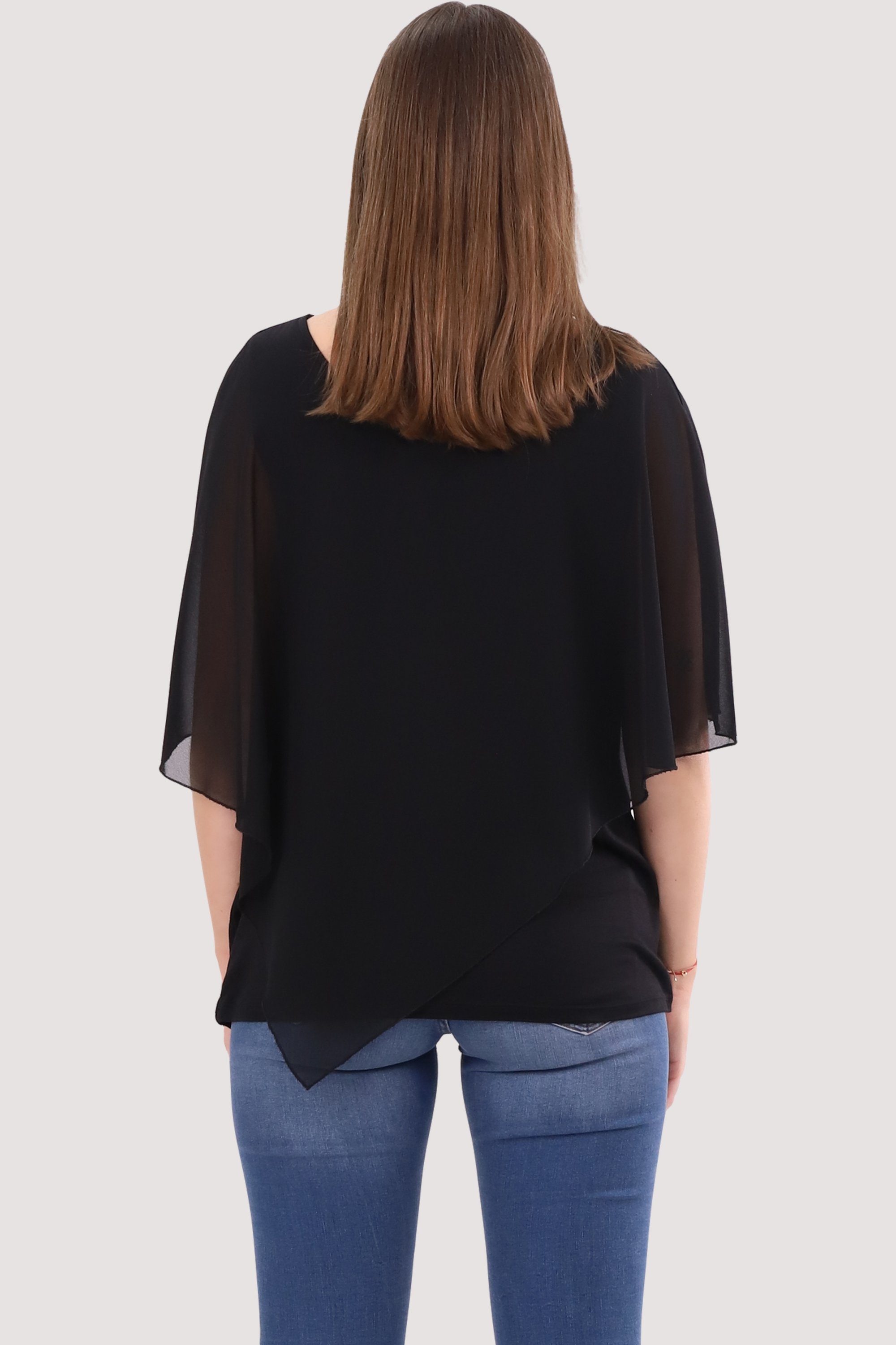 Chiffonbluse Blusenshirt malito Einheitsgröße more schwarz geschnitten fashion asymmetrisch Schlupfbluse than 10732