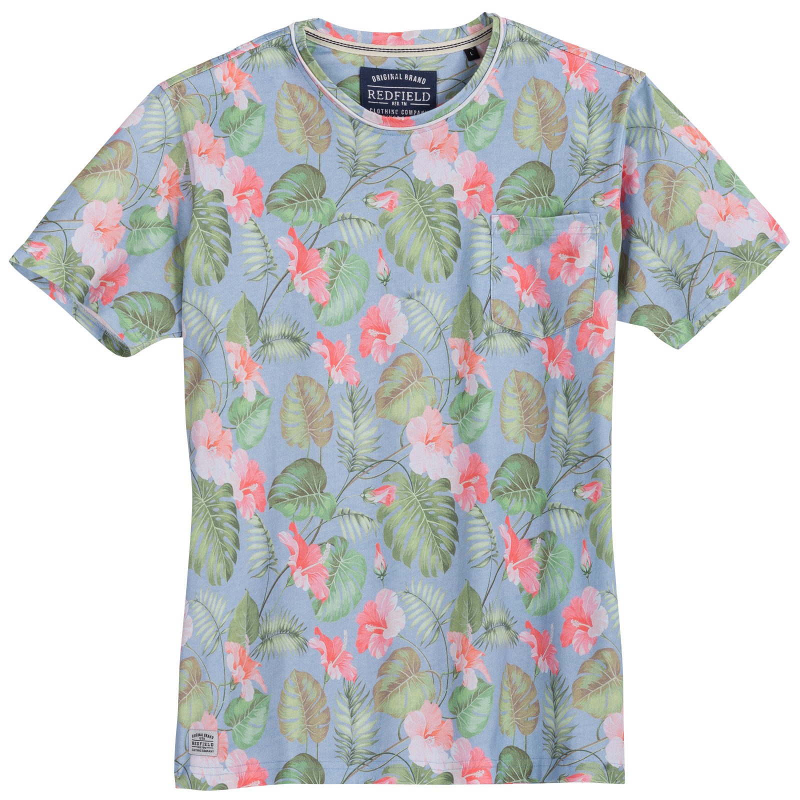redfield Rundhalsshirt Redfield XXL T-Shirt Floralmuster hellblau-grün günstig online kaufen
