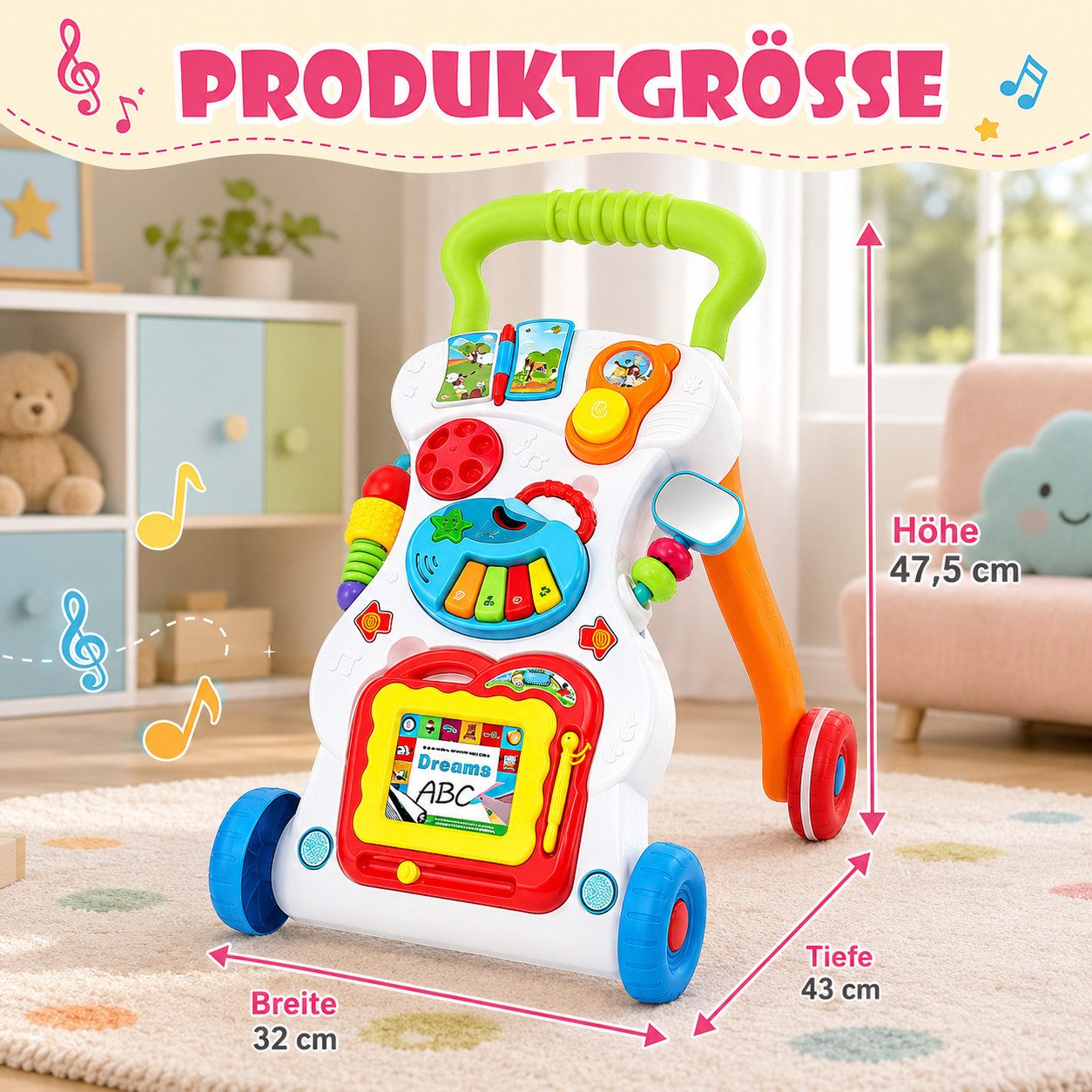 Fyrove Babywalker Musik & Licht Lauflernwagen, Baby Laufwagen Gehhilfe für Kleinkinder, (Kein Set, 1-tlg., Einzelprodukt, kein Set), Lauflernwagen mit Musik, Licht & einstellbarer Geschwindigkeit