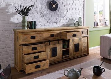 Massivmoebel24 Sideboard Sideboard Mango 220x45x90 natur lackiert RAILWAY #192