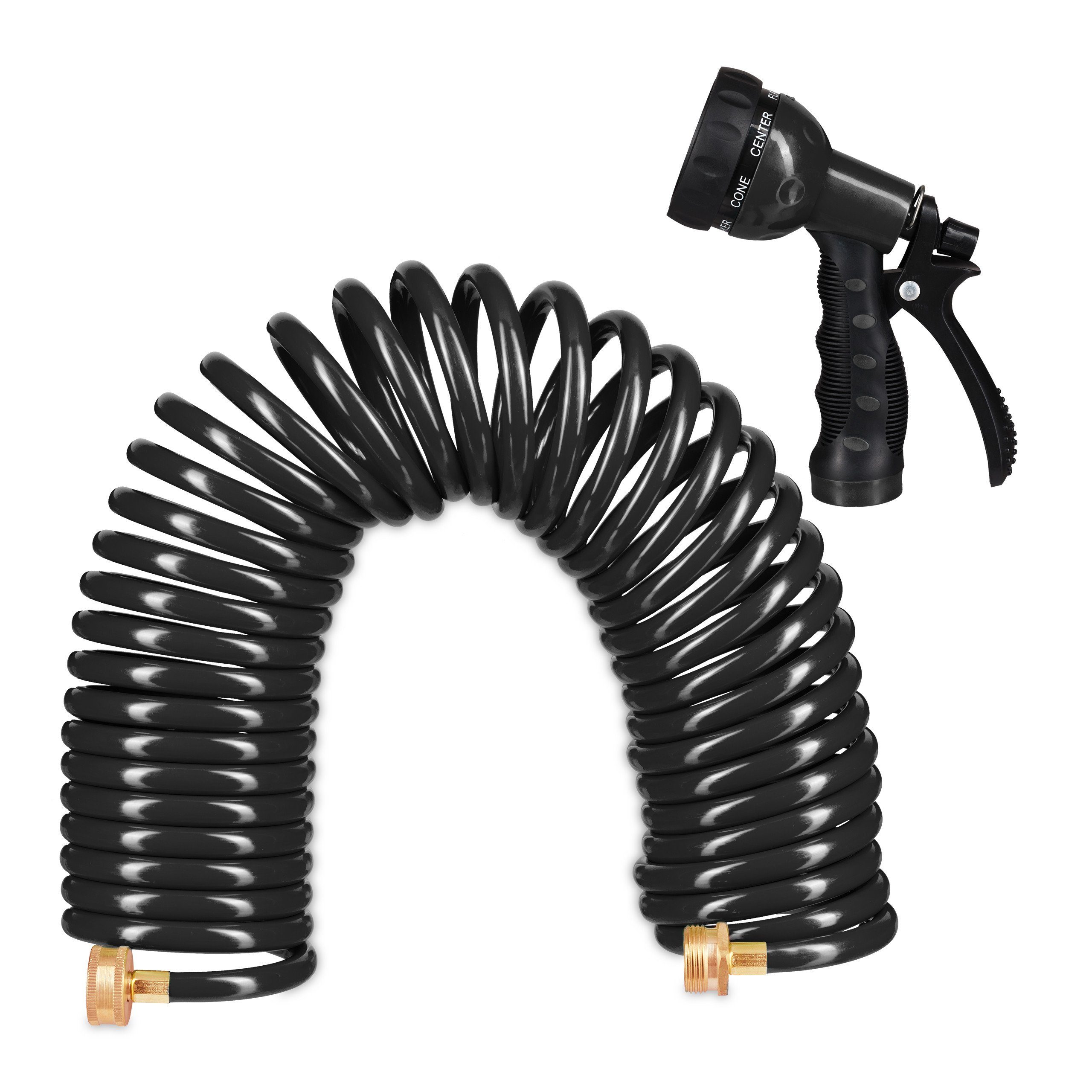 relaxdays Spiralschlauch Wasser Spiralschlauch mit Brause 10 m, Spiralschlauch bis 10 m ausziehbar mit 7 Strahlarten, (2 St)