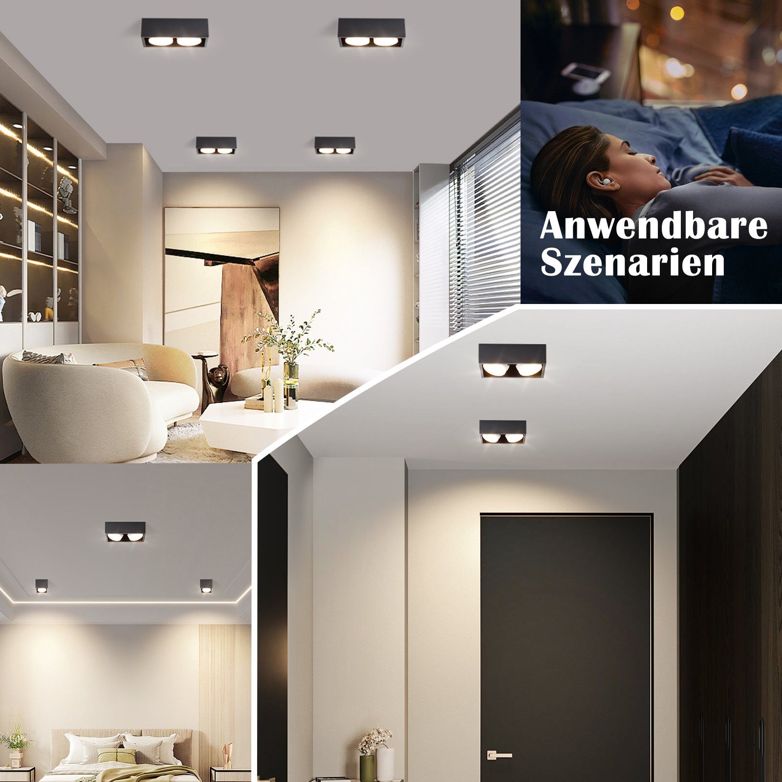 Aufputz integriert, Deckenstrahler fest LED mit für 2 LED LED Deckenspots - Flammig Schwarz GX53, Wohnzimmer, Aufbauleuchte Warmweiß Aufbaustrahler Küche 3000k, ZMH Weiß