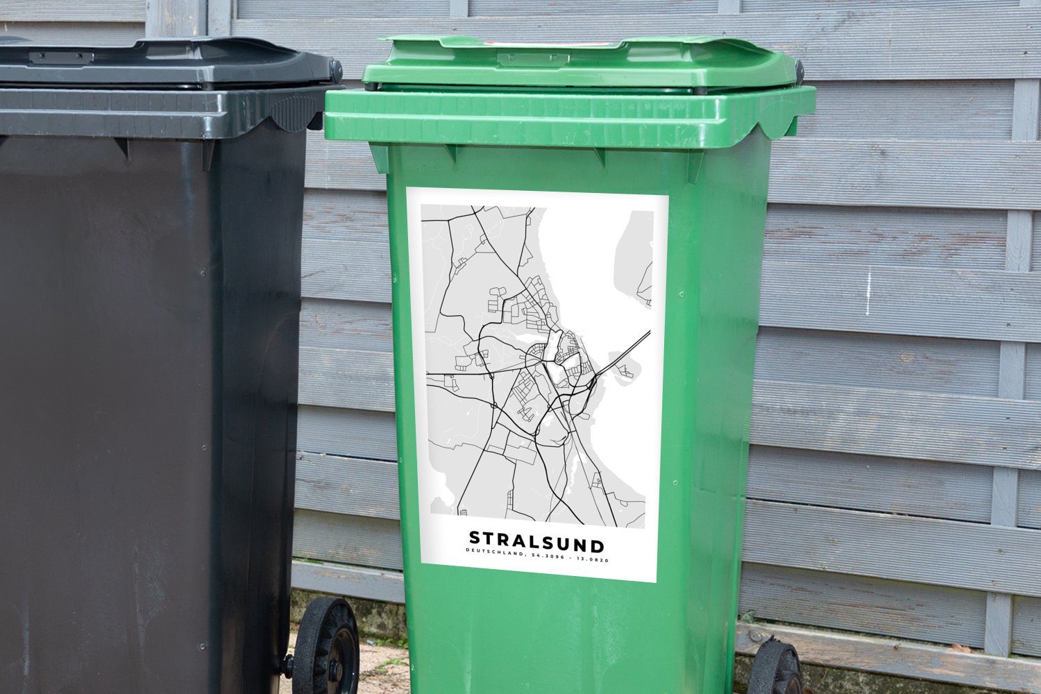 (1 Abfalbehälter - Sticker, Container, MuchoWow - Karte Wandsticker Mülltonne, Deutschland Stralsund St), Karte Mülleimer-aufkleber, -