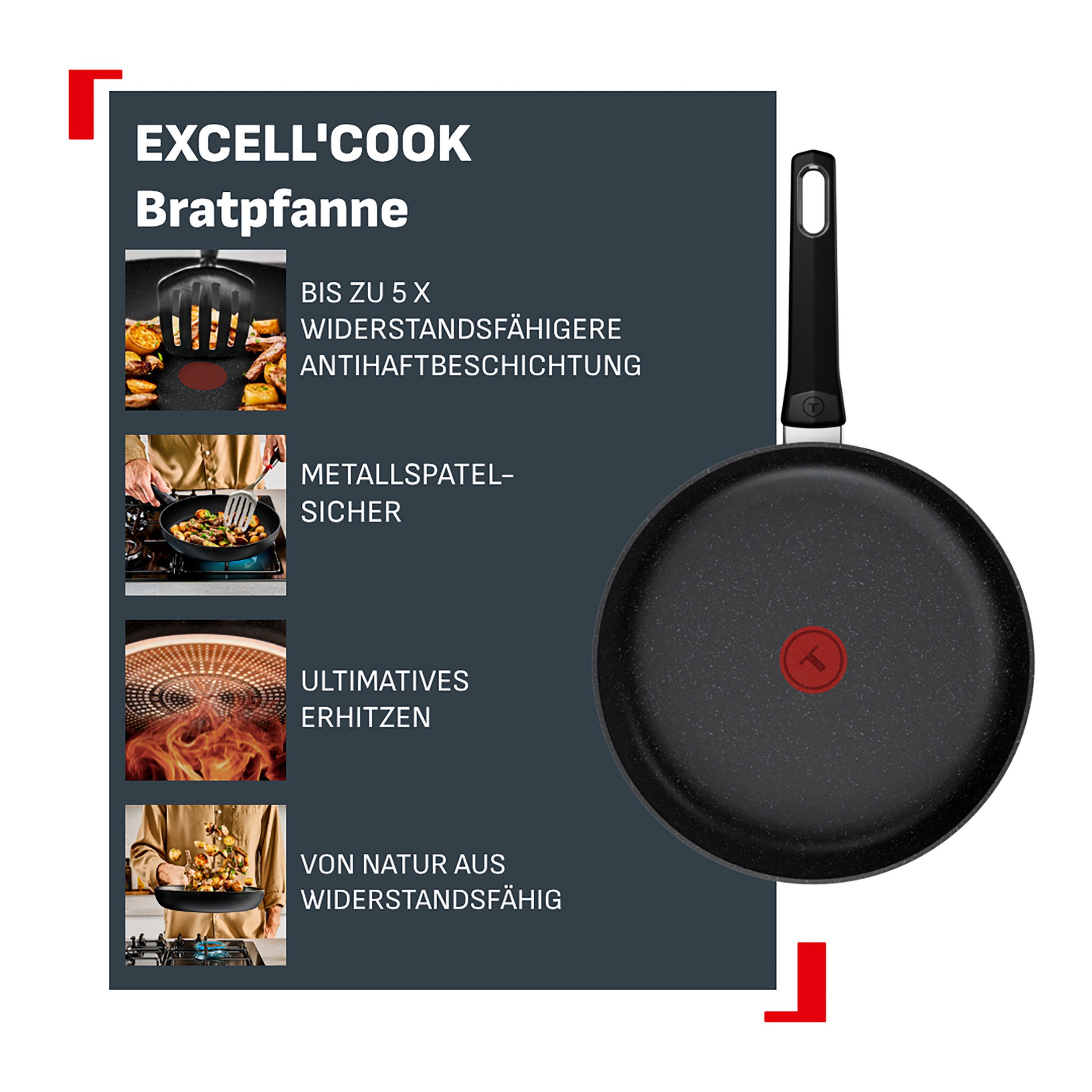 Tefal Bratpfanne Excell'Cook, Aluminium (1-tlg), leistungsstarke Keramikversiegelung, induktionsgeeignet, Thermo-Signal