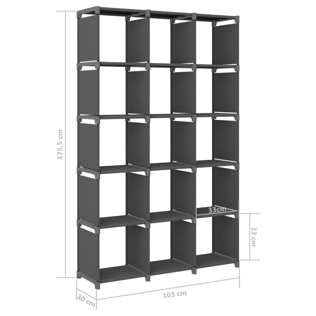 furnicato Bücherregal Würfel-Regal Fächer cm 103x30x175,5 15 Grau Stoff