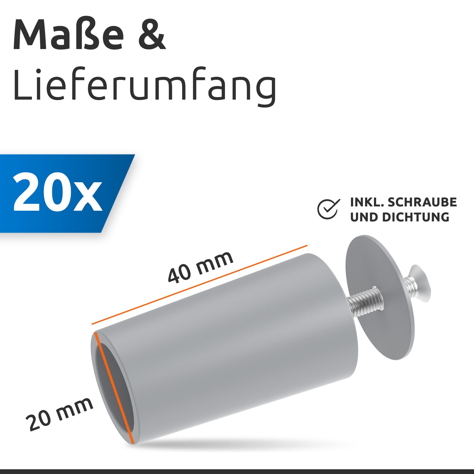 ECENCE Rollladen-Anschlagstopper 20er Set Anschlag-Puffer Grau Stopper für 40mm, 20-St. – Bild 4 von 5