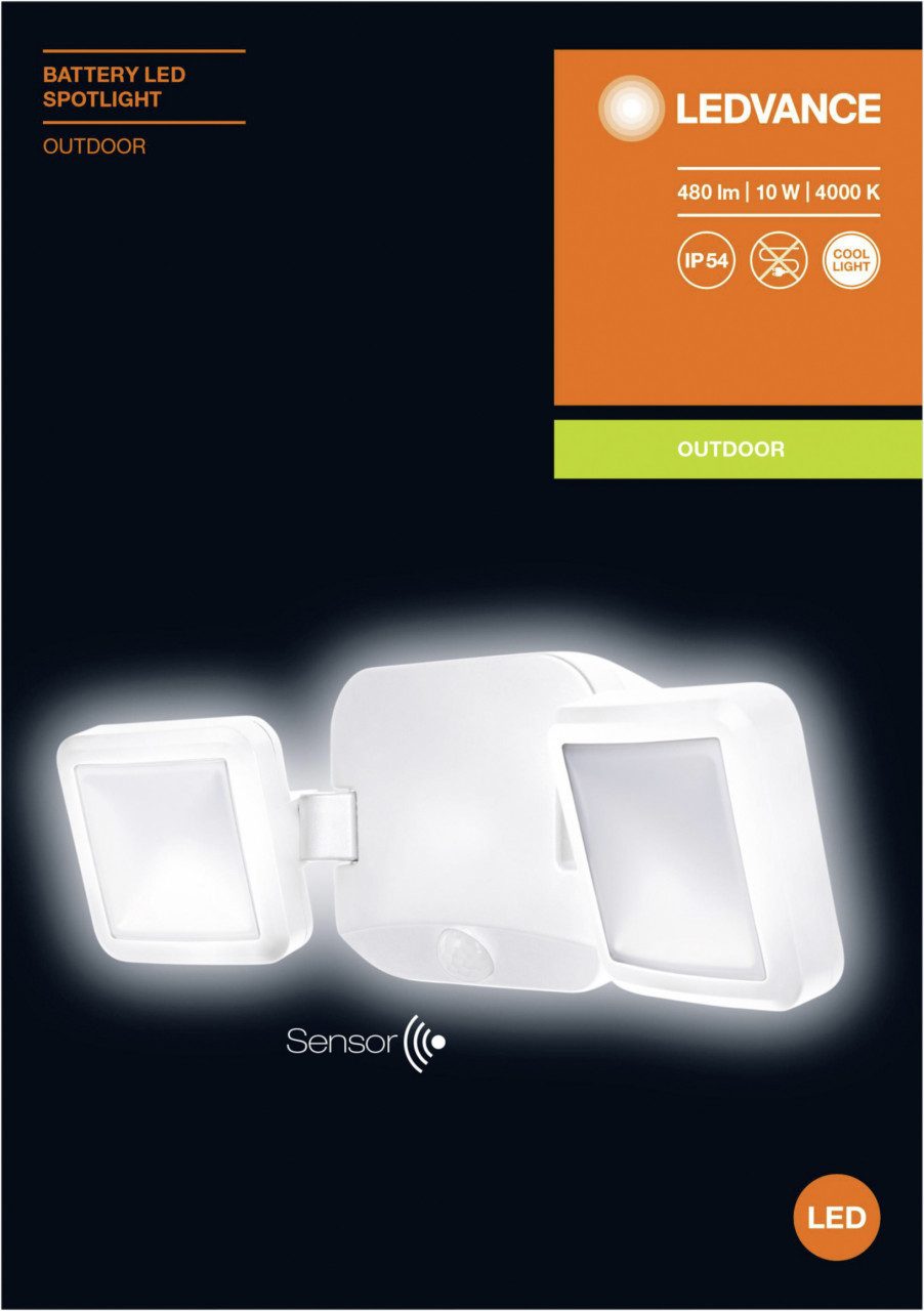 Ledvance Außen-Wandleuchte Ledvance LED Spotlight Double weiß, Inkl. Leuchtmittel, Mit Bewegungsmelder nicht dimmbar