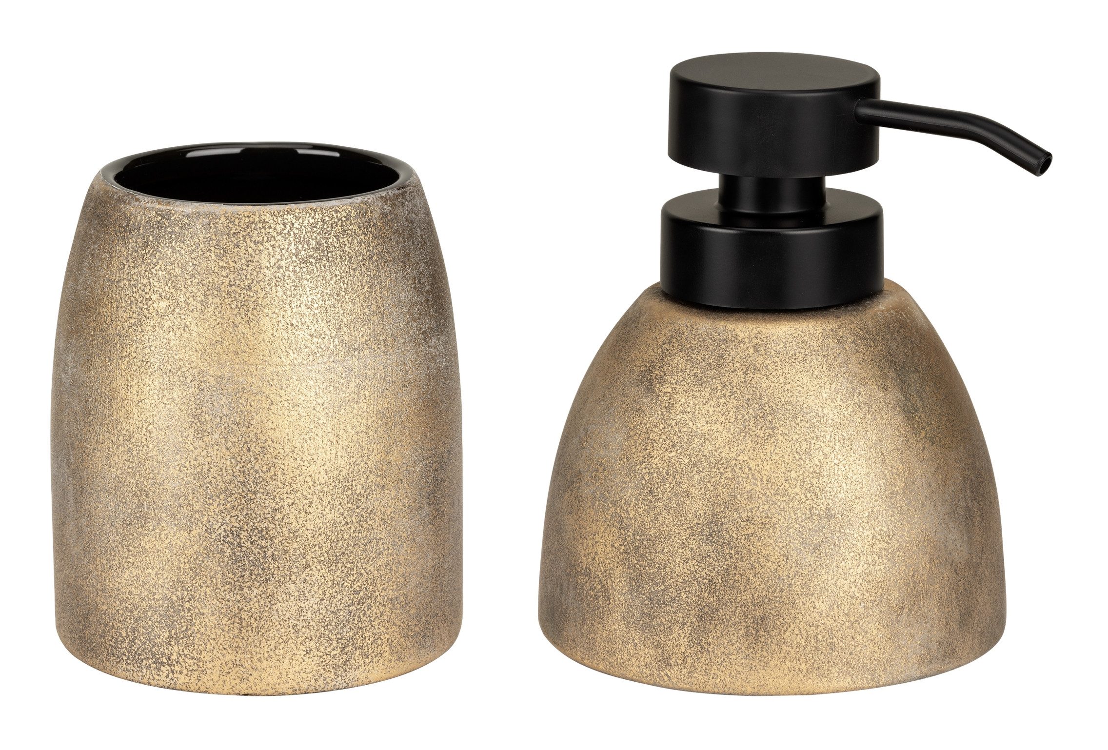 WENKO Badaccessoire-Set Tremea, Set, 2 tlg., bestehend aus Seifenspender und Zahnputzbecher, Keramik in bronze matt