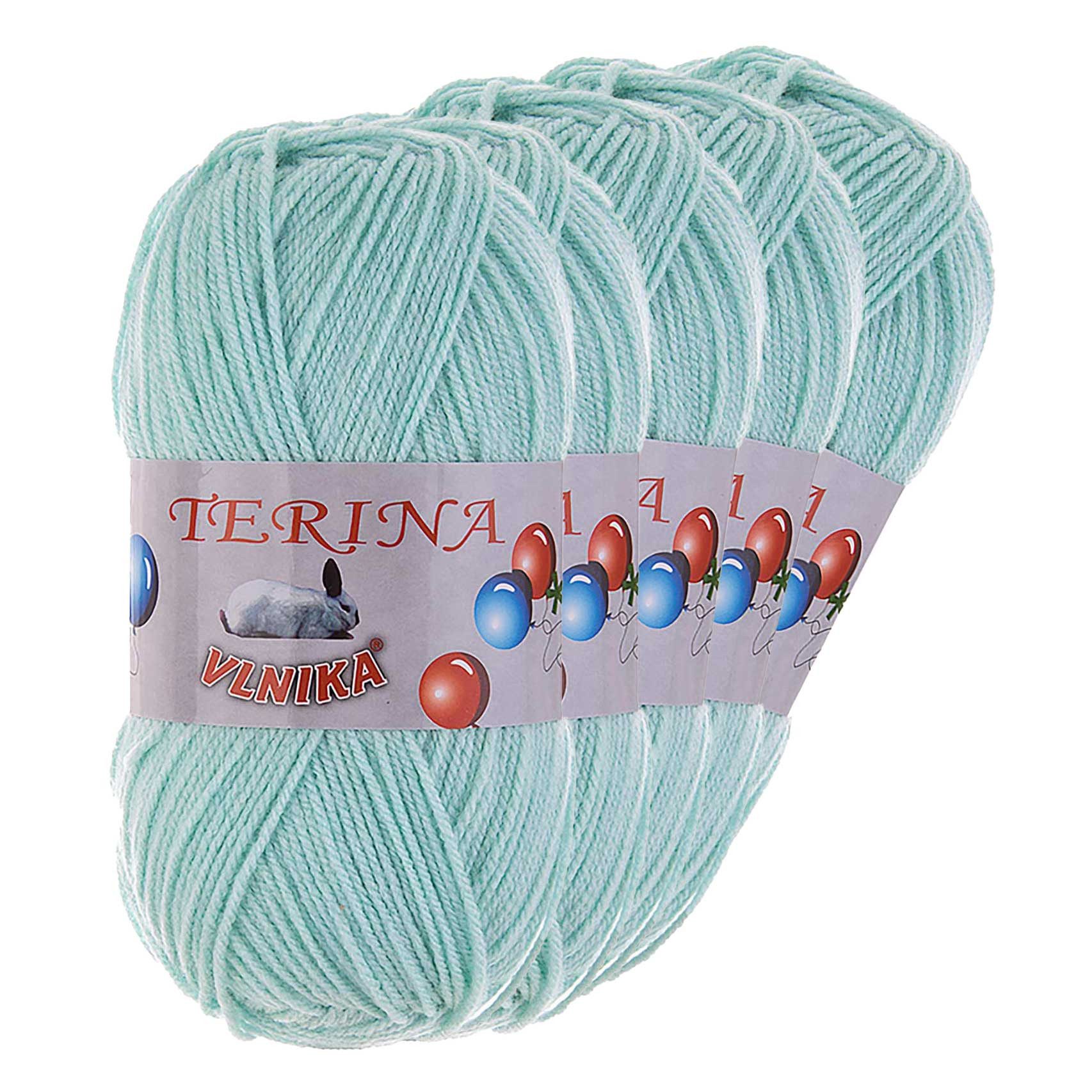 Kartopu 5 x 100g Terina Acrylgarn Klassikgarn Strickgarn Häkeln Schulgarn Häkelwolle, 300 m (Sparpaket mit 5 Knäulen, 5-St), mintgrün