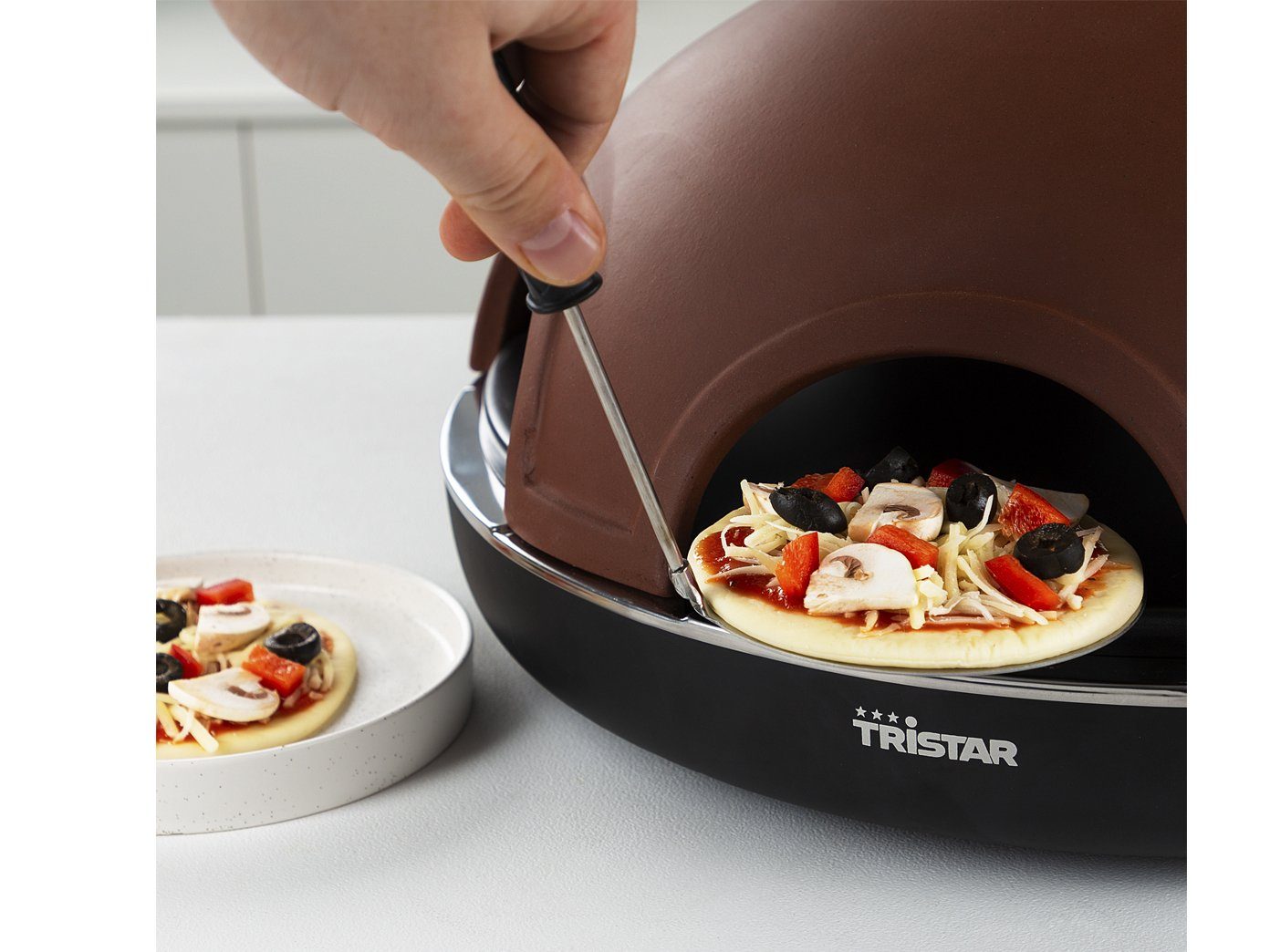 Tristar Elektrische Pizzapfanne, 900 W, Mini 4 Zuhause, Ton Pizzaofen für Pizzamaker, Ø30cm Personen Backofen