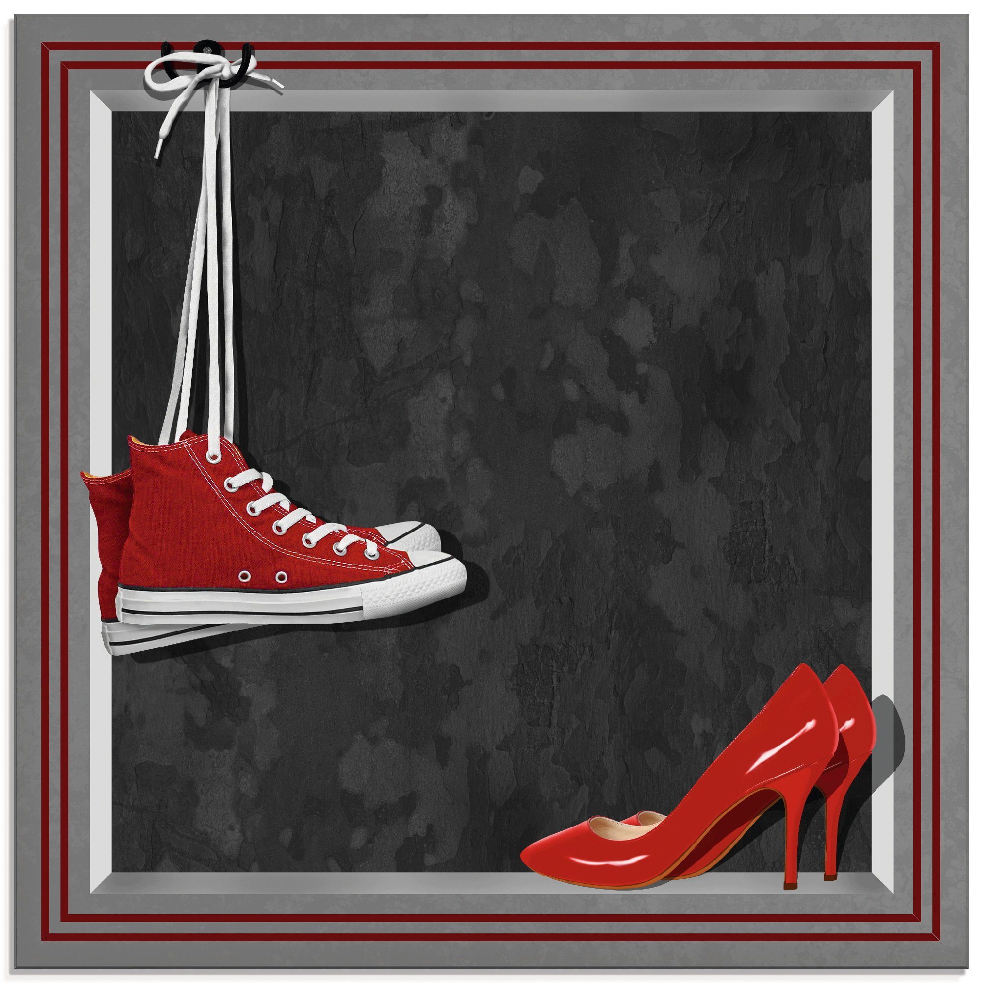 Artland Glasbild Die Schuhe, (1 St), verschiedenen Mode Größen roten in