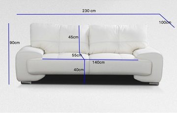 MOEBLO Sofa LORENTO 3-Sitzer, Kleiner 3-Sitzer Design Sofa 3er Büro Kunstleder Sofagarnitur Couch, - (BxHxT): 230x90x100 cm
