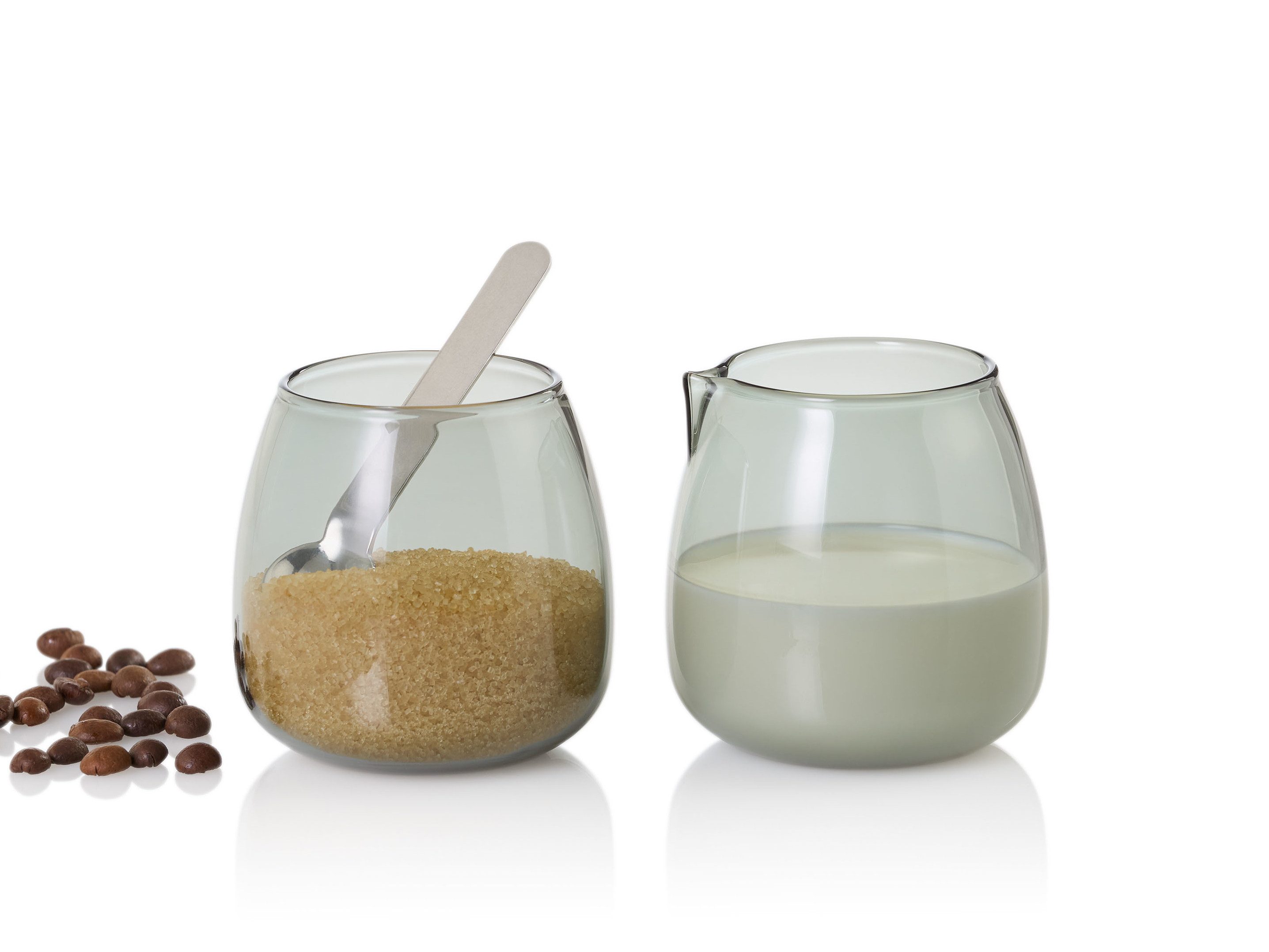 AdHoc Milchkännchen und Zuckerdose Yuna im Set, 0.23 l, (2-St), Borosilikatglas, mundgeblasenes Unikat in Rauchgrau