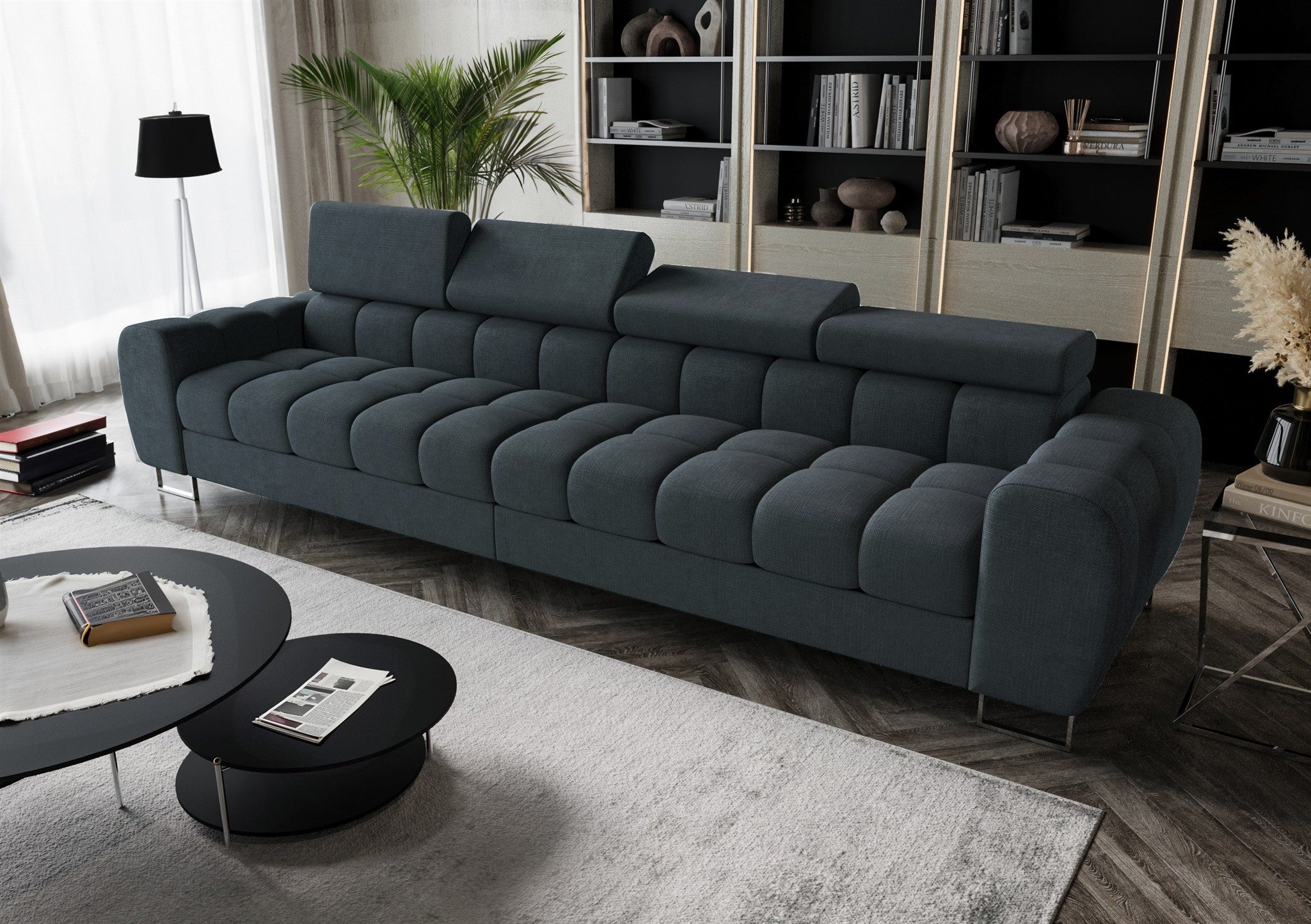 Fun Möbel Big-Sofa 4-Sitzer Sofa BASTIEN in Stoff, Rundumbezug, mit 4 einstellbaren Kopfstützen