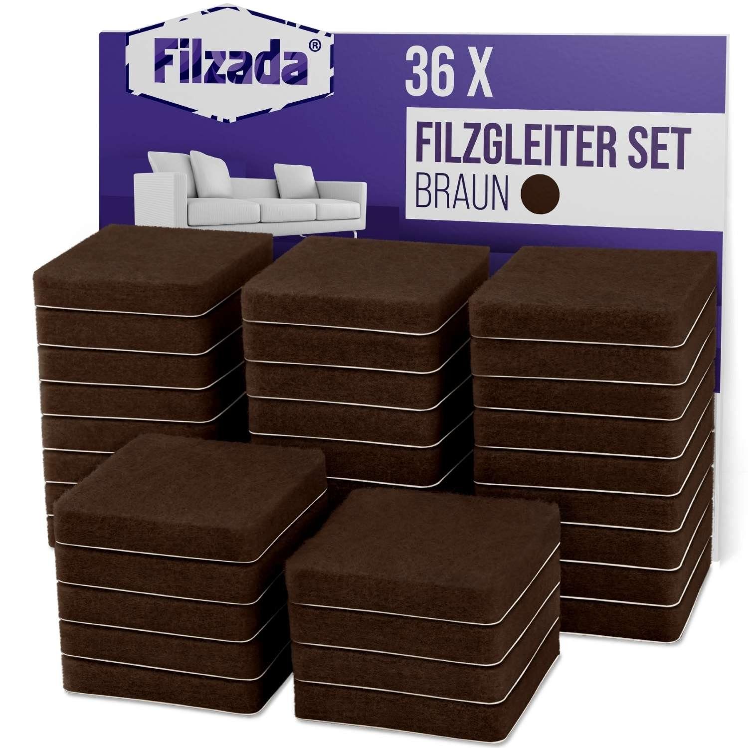 Filzada Filzgleiter 36x Filzgleiter Selbstklebend Eckig 25x25mm Filz Möbelgleiter Quadrat Braun