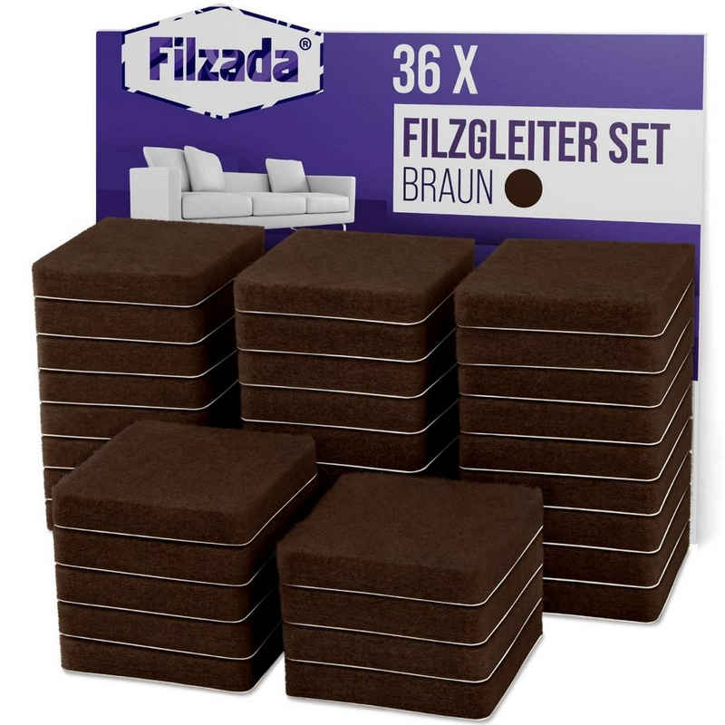 Filzada Filzgleiter 36x Filzgleiter Selbstklebend Eckig 25x25mm Filz Möbelgleiter Quadrat