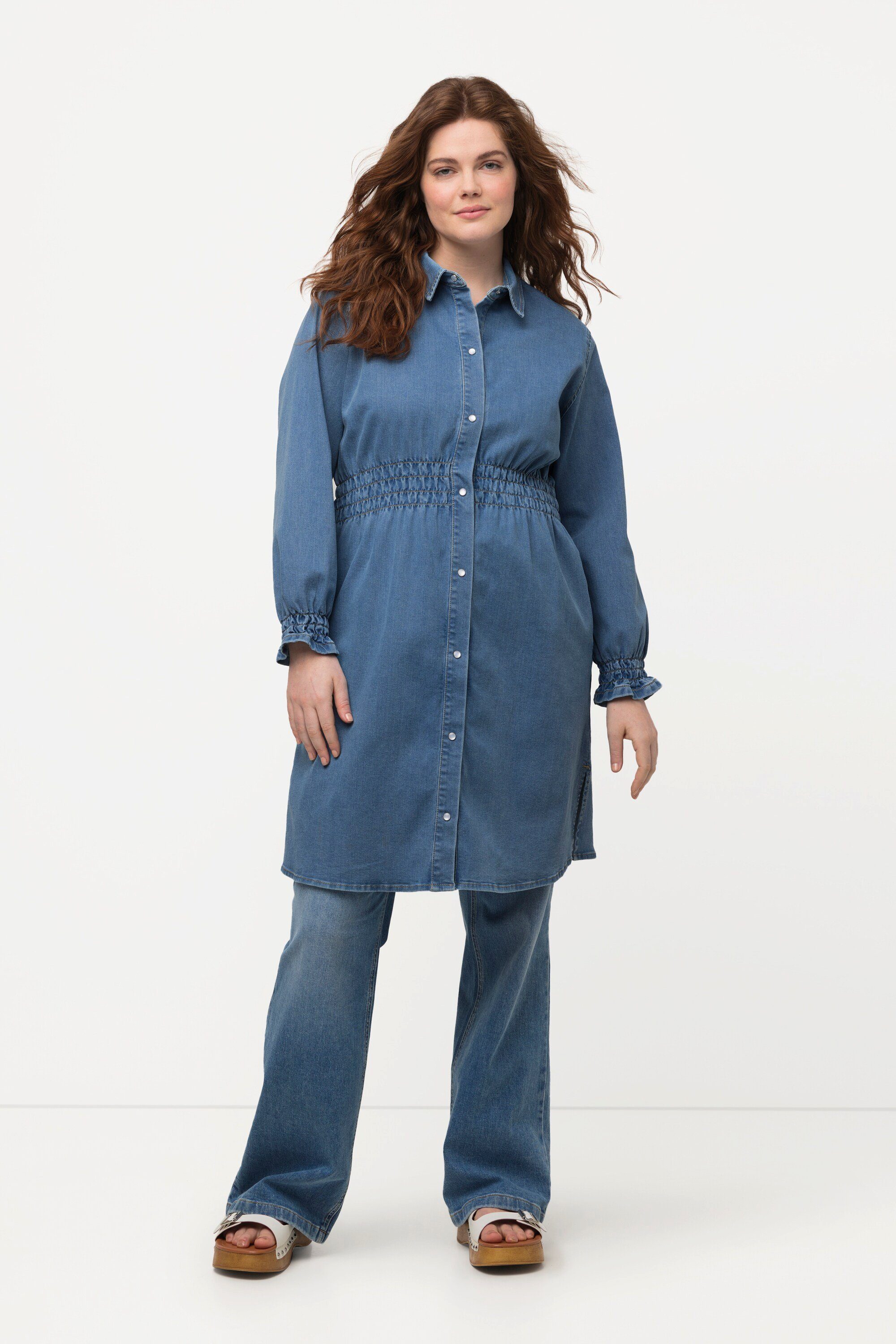 Ulla Popken Kurzjacke Long-Jeansjacke tailliert Hemdkragen günstig online kaufen