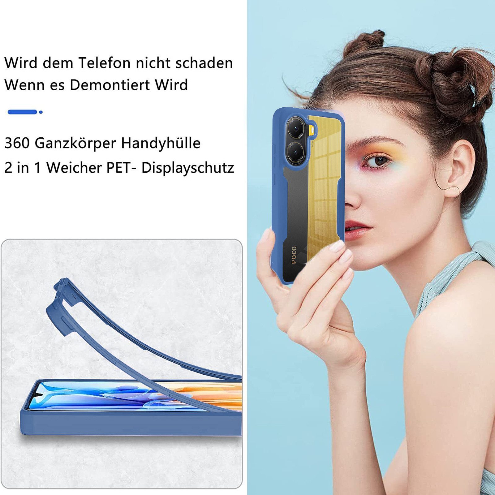 betterfon Handyhülle für Poco X7 Pro 5G 2-teiliges 360° TPU Schutzcase, Vollschutz Case mit integriertem Displayschutz und klarer Sicht