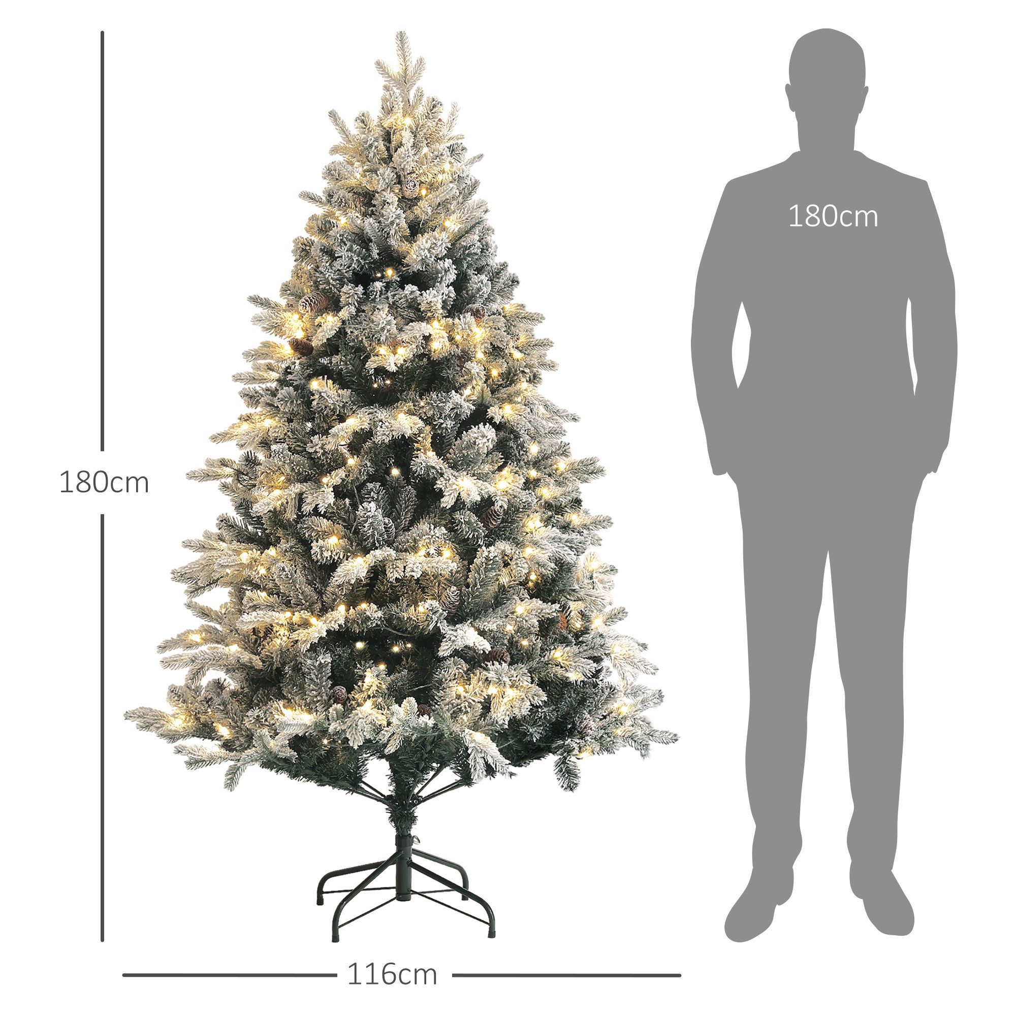 HOMCOM Künstlicher Weihnachtsbaum Christbaum mit 888 Spitzen, mit Schnee, klappbar Metallständer, Tannenbaum, mit Ständer, Grün+ Weiß – Bild 3 von 5
