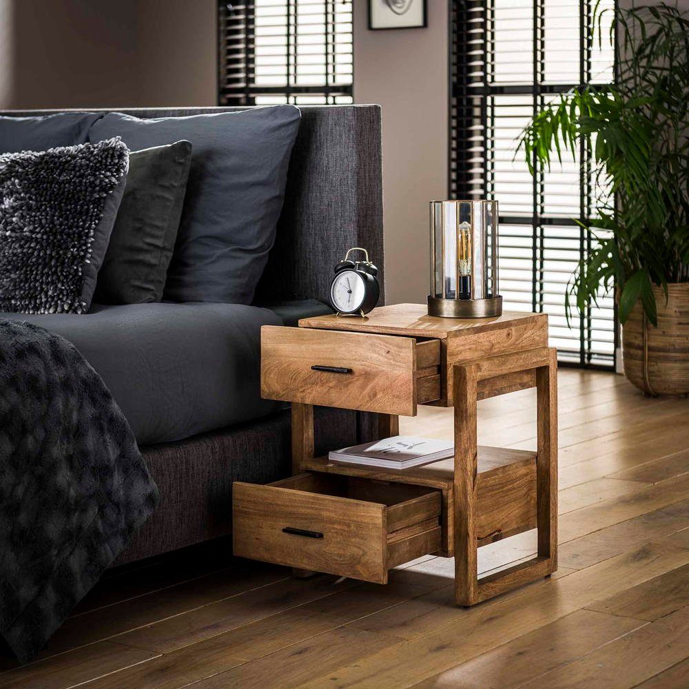 Massivholz Schubladen RINGO-Living mit in Nachttisch Inoa Möbel Natur-hell, 2 Beistelltisch