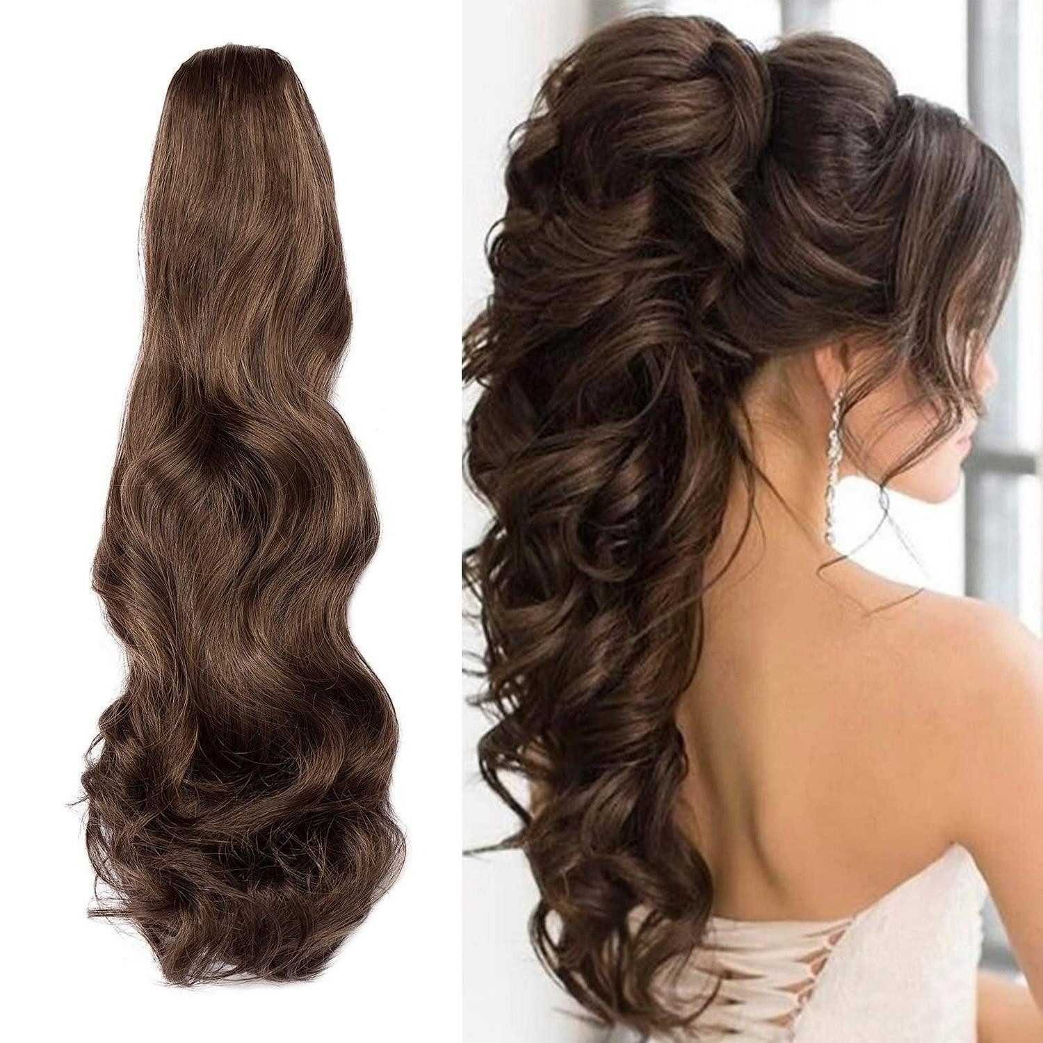 Kunsthaar-Extension Pferdeschwanz Clipin Ponytail 45 cm 140g Dunkelbraun Hellbraun