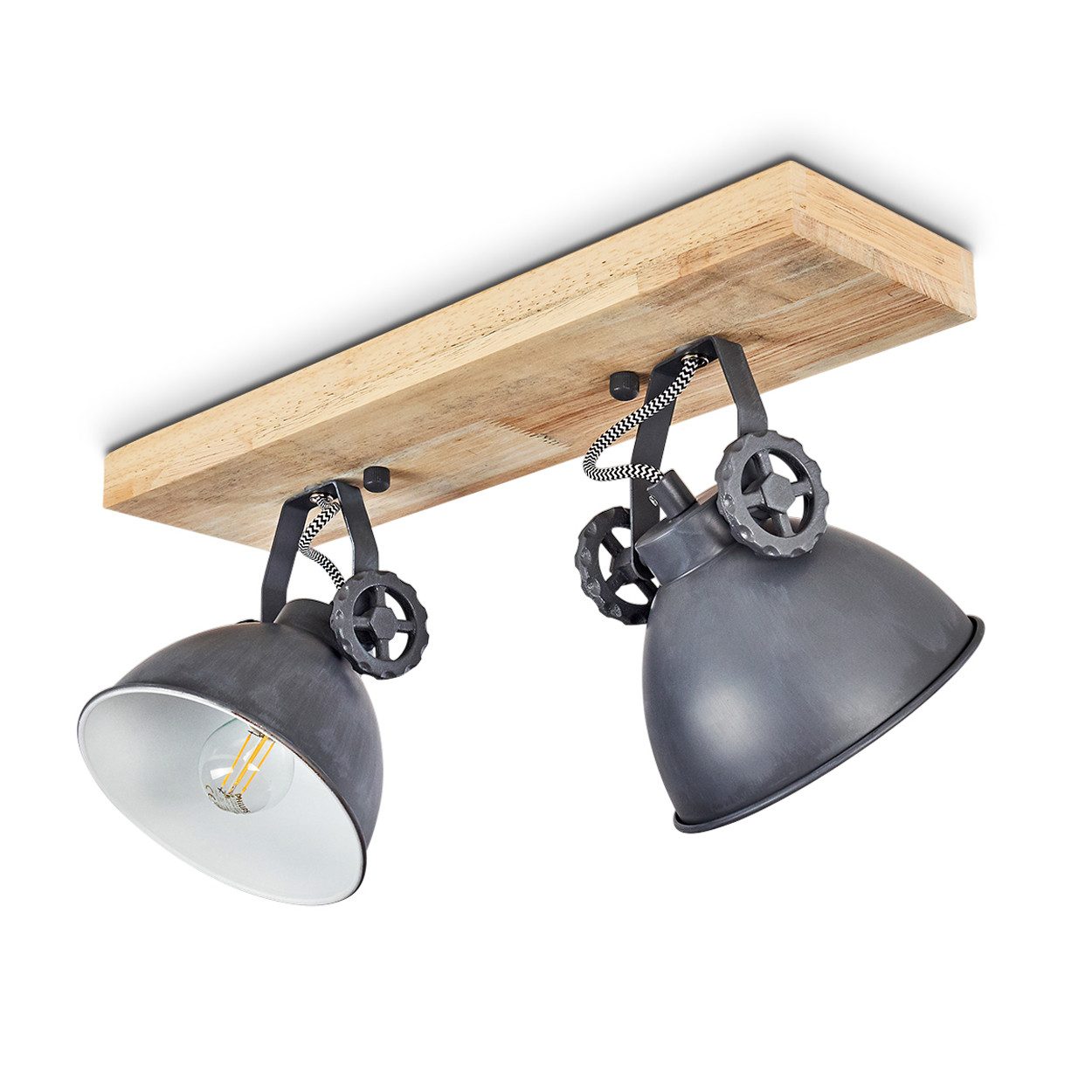 hofstein Deckenleuchte »Mot« Deckenlampe aus Metall/Holz in Blau-Grau/Natur, ohne Leuchtmittel, mit verstellbaren Strahlern, 2xE14, Retro/Vinatge Design
