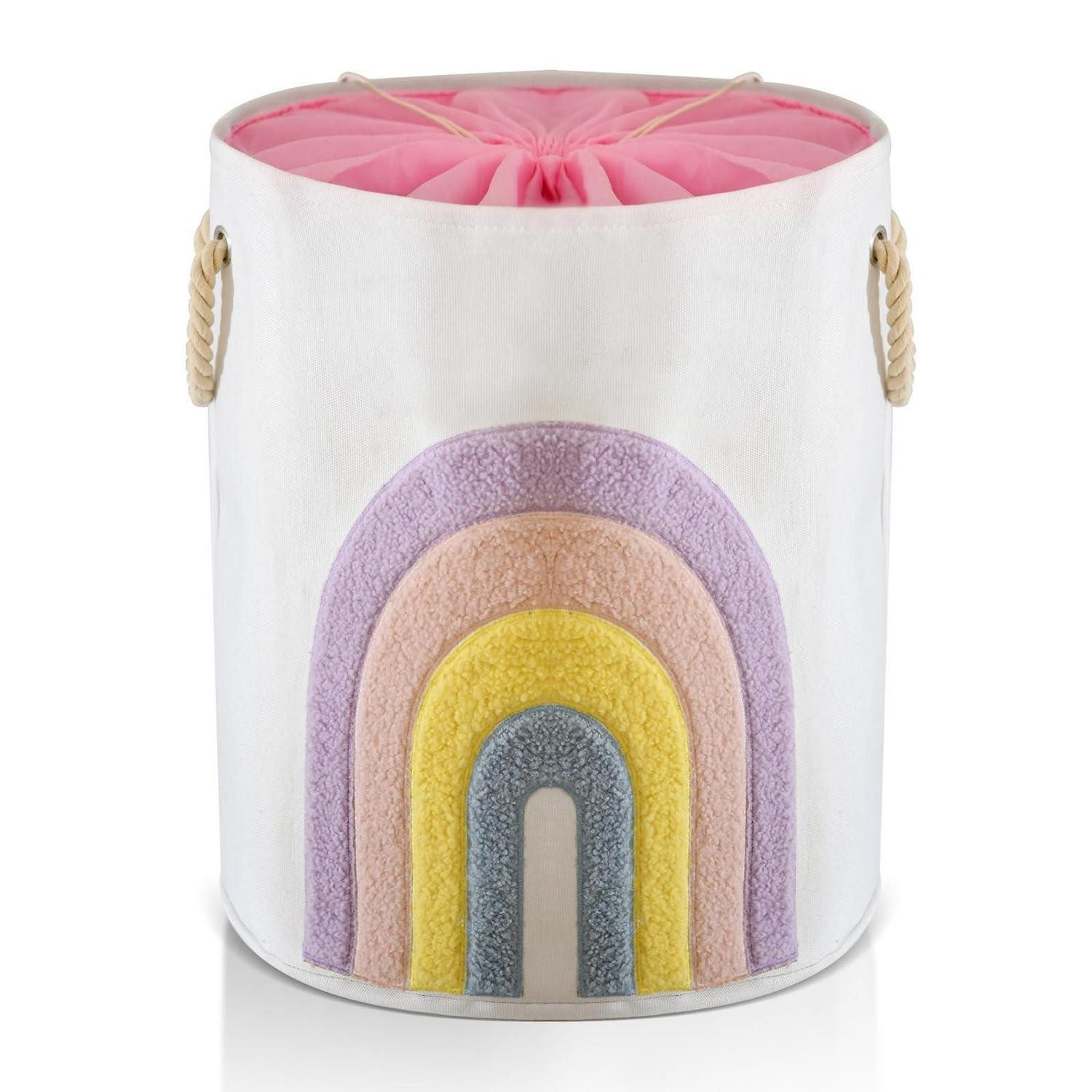 LuxusKollektion Wäschekorb Wäschekorb Baby 58L Zugverschluss Canvas Regenbogen Rosa