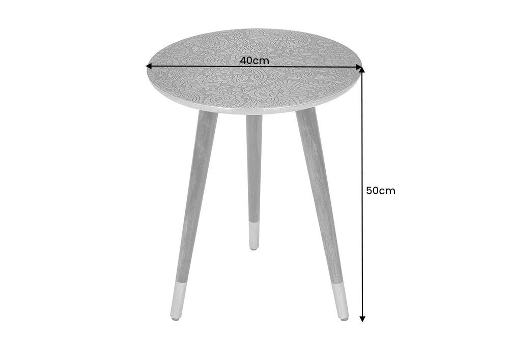 ALCAZAR antik · 1-St), Wohnzimmer rund · silber antik Handarbeit / Design Metall (Einzelartikel, · · · riess-ambiente Massivholz silber antik | 50cm silber Beistelltisch braun