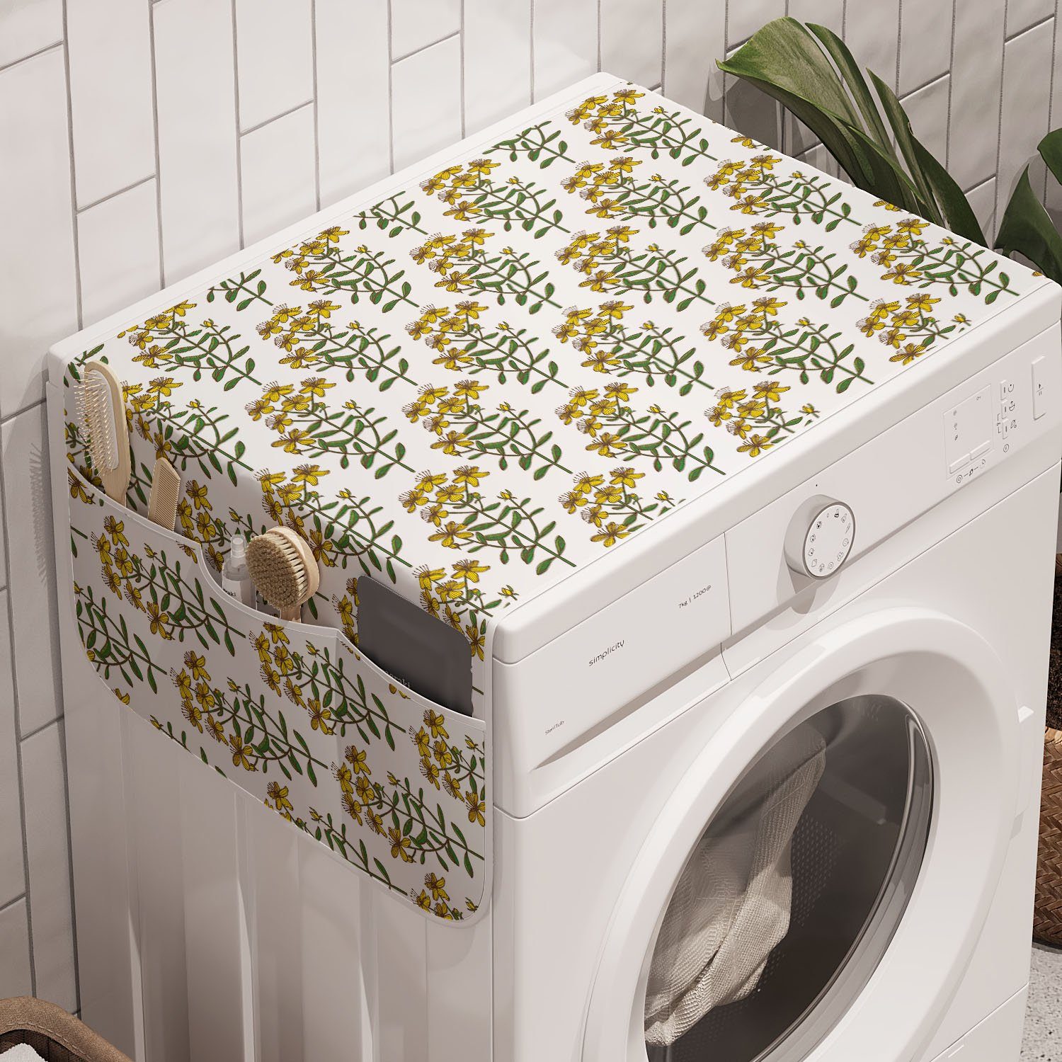 Abakuhaus Badorganizer Anti-Rutsch-Stoffabdeckung für Waschmaschine und Trockner, Floral Wald-Wiese-Blumen-Motiv