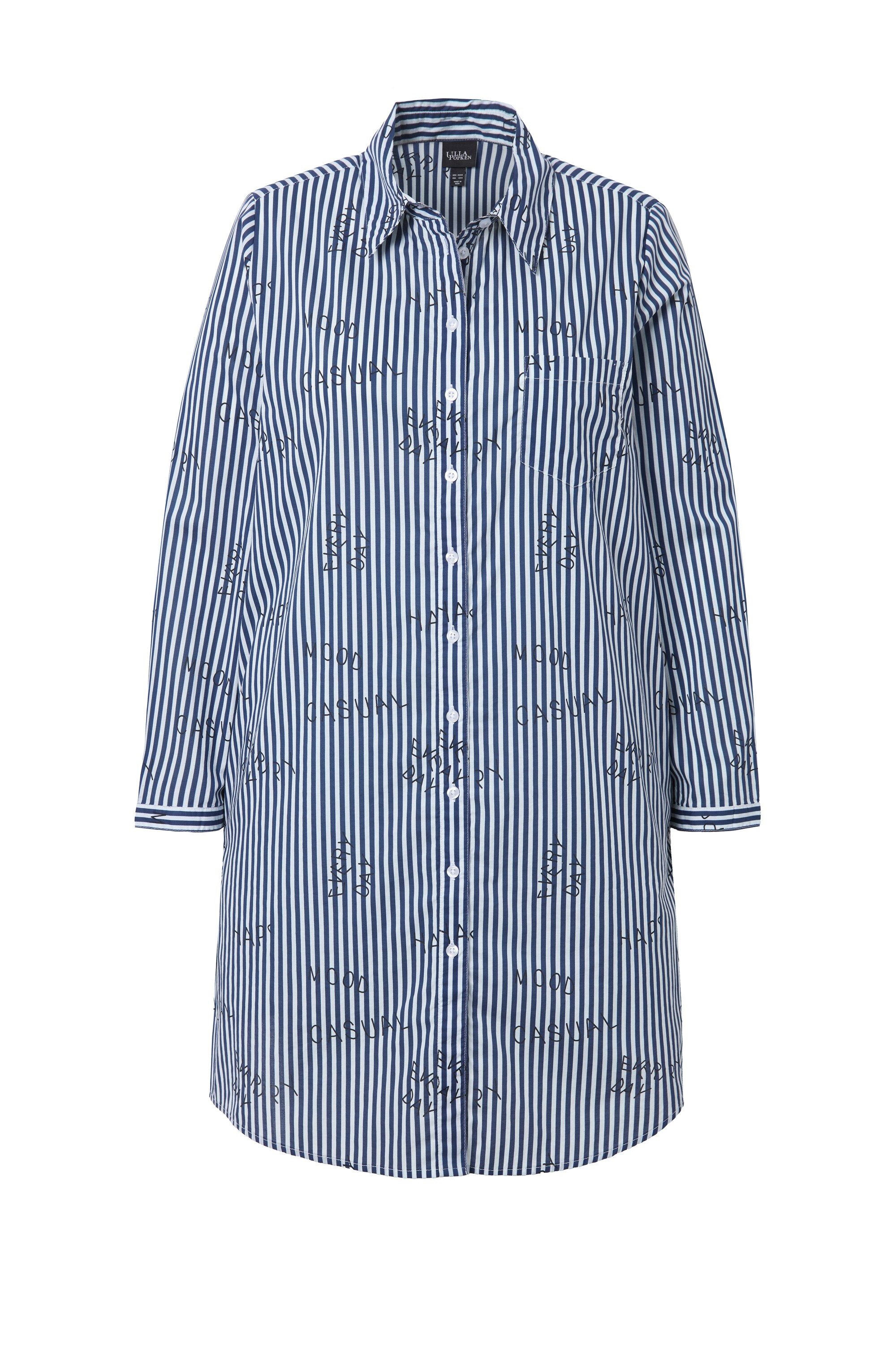 Ulla Popken Longbluse Longbluse Streifen Schriftmuster Hemdkragen günstig online kaufen