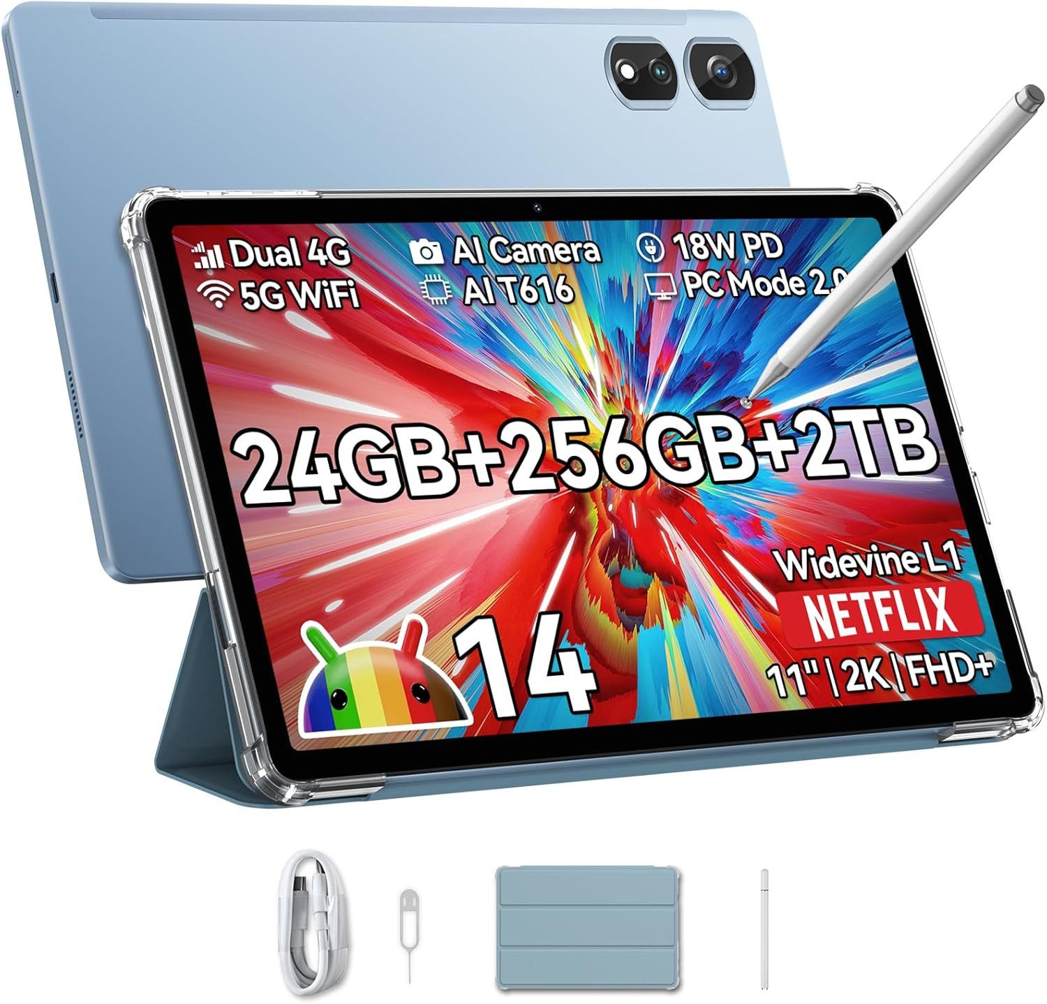 blackview Tab16Pro(8+256) Dual-SIM 4G LTE incl. Stift/Hülle Tablet (11", 256 GB, 4G LTE, FHD Display, 7700mAh Akku, Android 14, mit schutzhülle/Stift)
