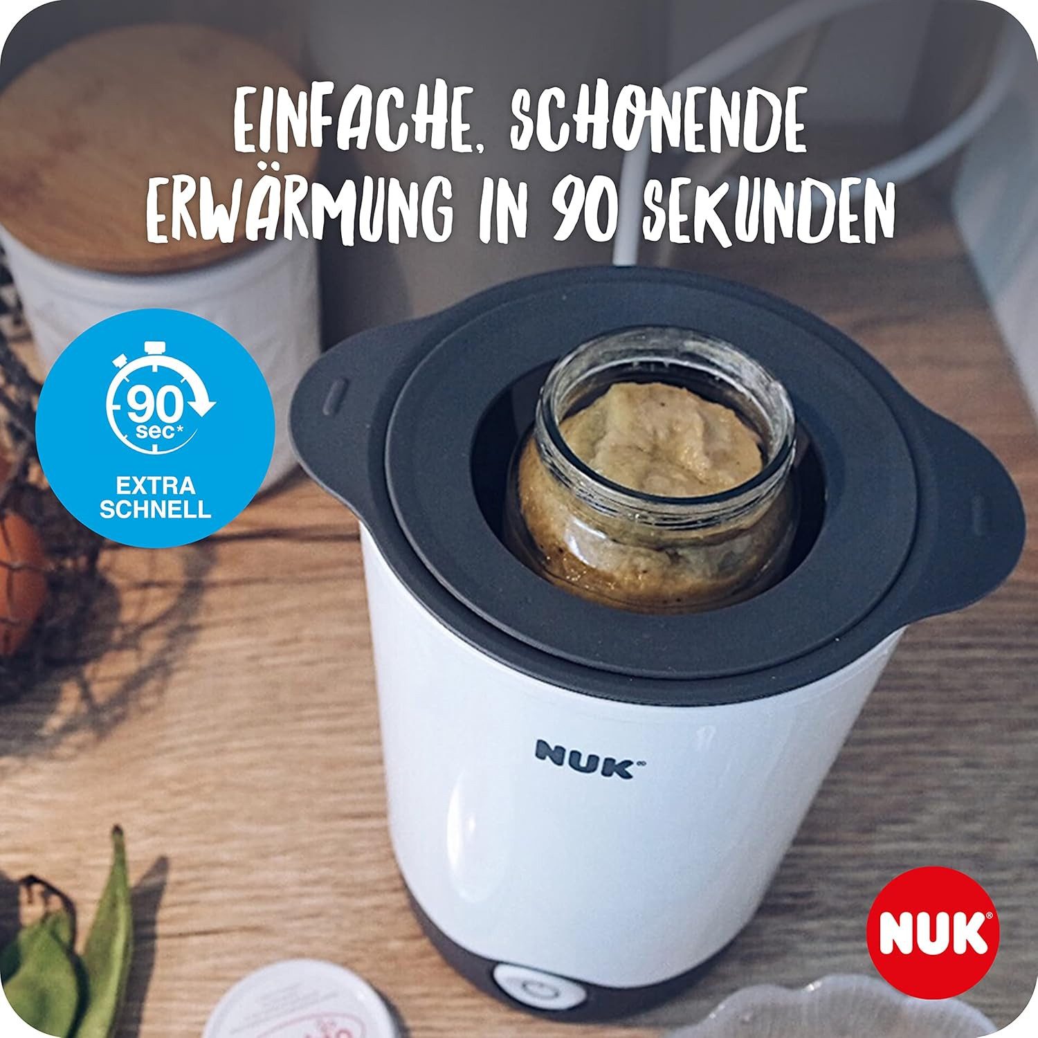NUK Flaschenwärmer NUK Thermo Express Plus Flaschenwärmer EU-Stecker & 12-V-Reiseadapter, Erwärmen von flüssiger und breiförmiger Nahrung in 90 Sekunden