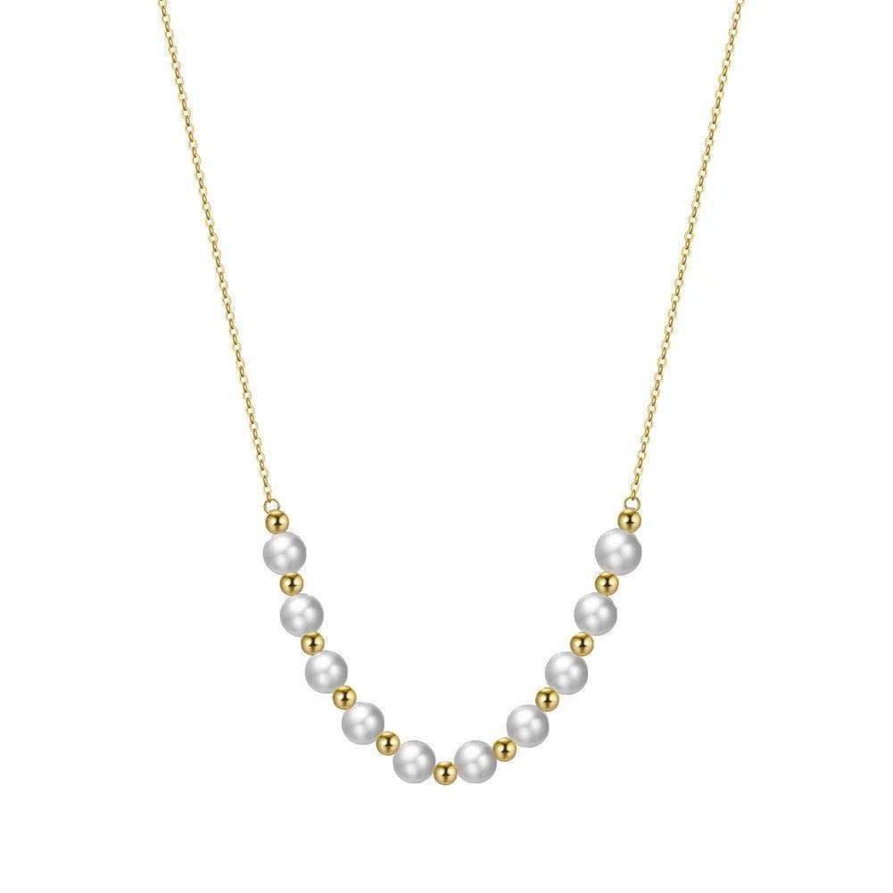 Valentinstagsgeschenk Runde Perlé Perlenkette Kette mit Süßwasserperlen "Natalie", 925er Silber, 14K Gold, handgefertigte Halskette (inkl. Geschenkver