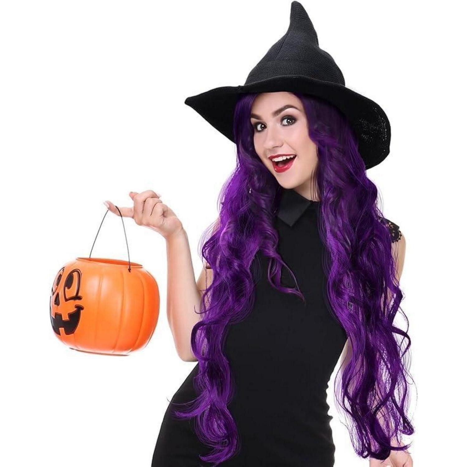 LuxusKollektion Kostüm-Perücke Kostüm Hexe Frauen Halloween Cosplay Party Set Lila Perücke + Hexenhut