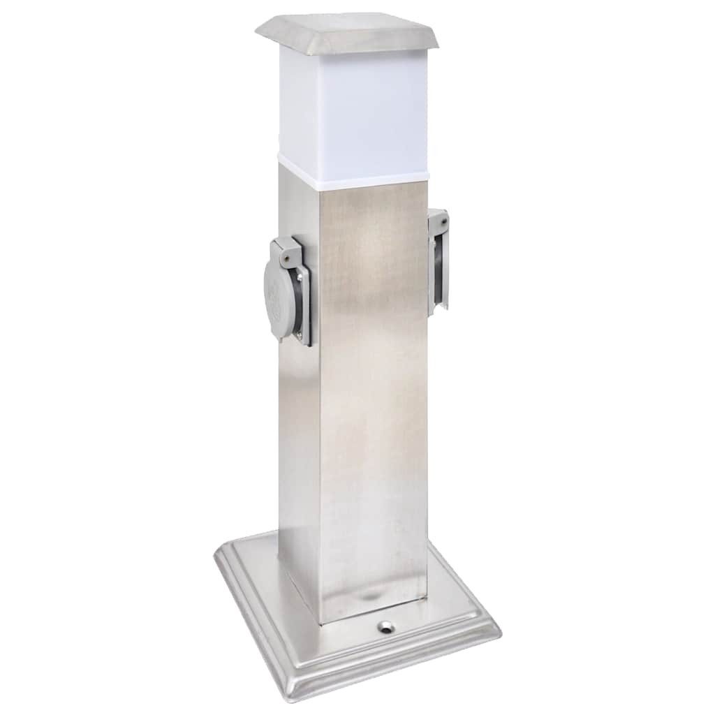 vidaXL Steckdose Gartensteckdose Steckdosenturm Edelstahl mit Lampe, Steckdosensäule Lampe Edelstahl 2-Fach Gartensteckdose Außensteckdose