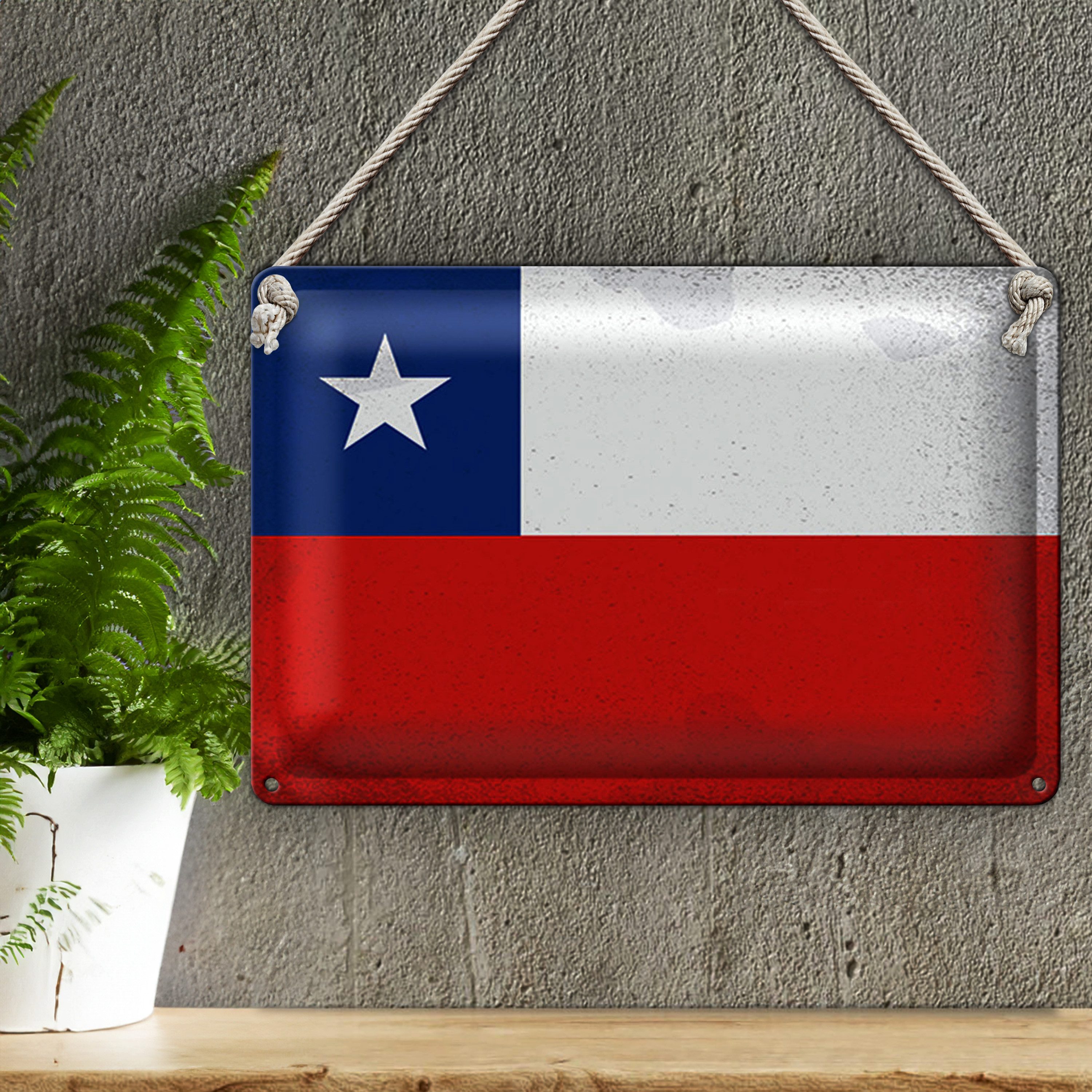 Roomando Metallschild Flagge Chile 18x12cm Flag of Chile Vintage